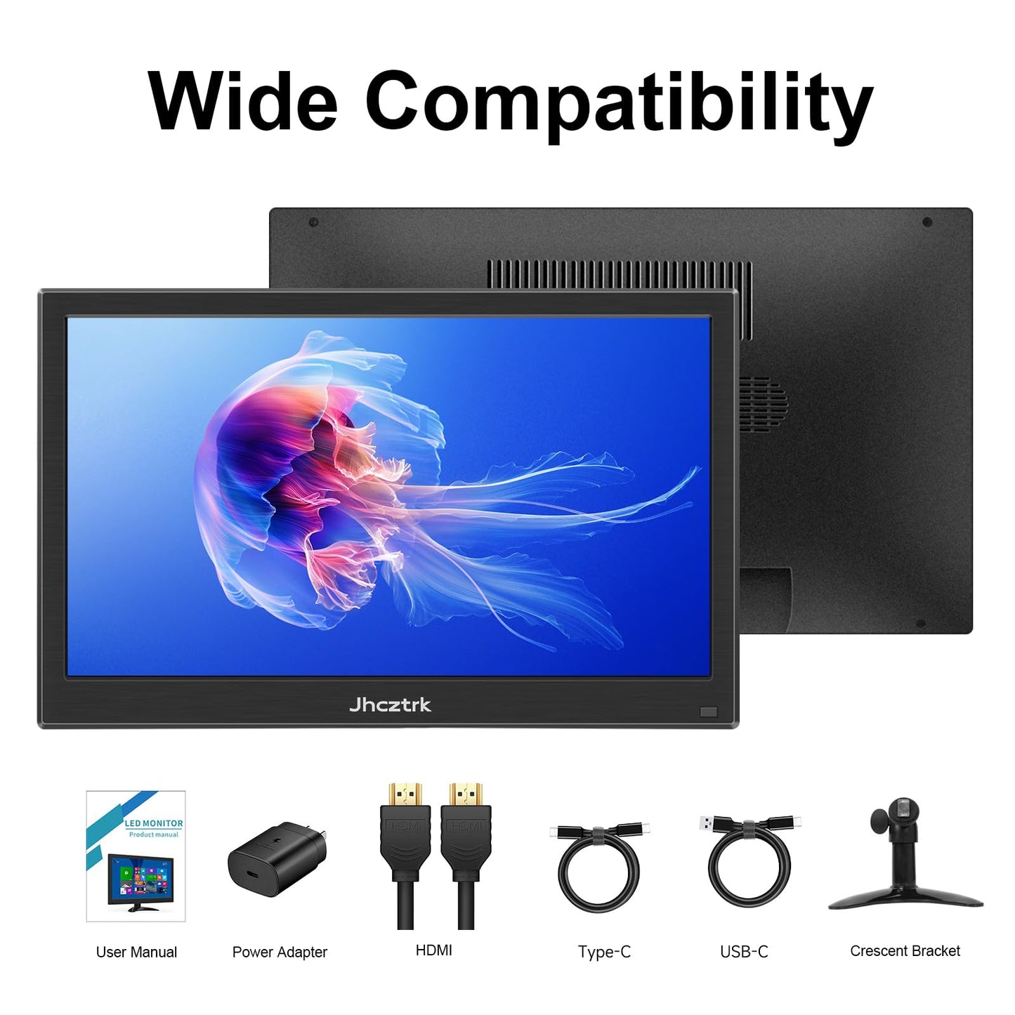 Jhcztrk 15.6 Inch Portable Monitor Touchscreen IPS Screen HDR Gaming Monitors Built-in Speakers, USB-C HDMI, VESA Compatible, for Laptop PC Mobile PS4 PS5 External Screen