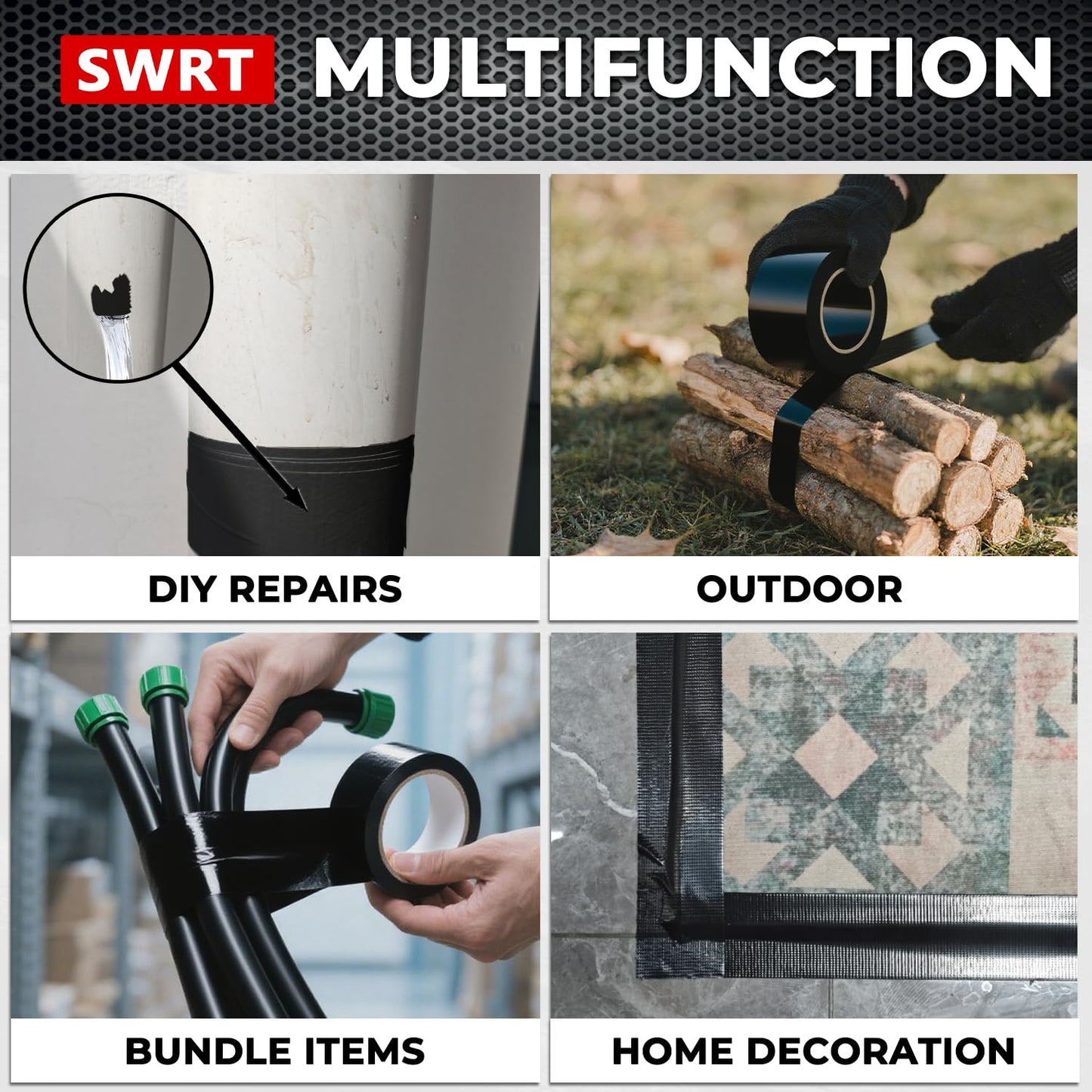 SWRT 9 Mil 5-Pack Black Heavy Duty Duct Tape Strong Adhesive, 2 in x 30 YD (Total 150YD) Duct Heavy Duty Waterproof All Weather Black Duct Tape No Residue Sealing & Patching for Indoor&Outdoor Repair