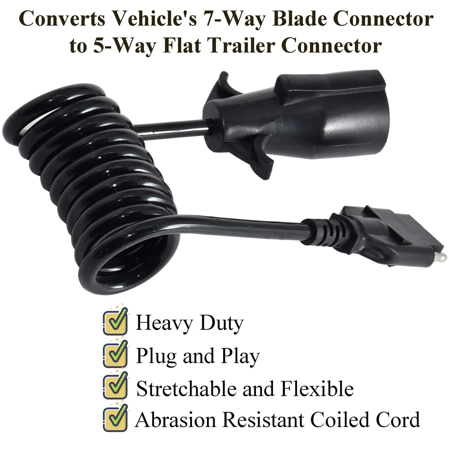 Oyviny 7 Way Round to 5 Way Flat Coiled Trailer Plug Adapter 7 Pin to 5 Pin Trailer Coiled Wiring Adapter Full Length 5 Foot (60 inches)