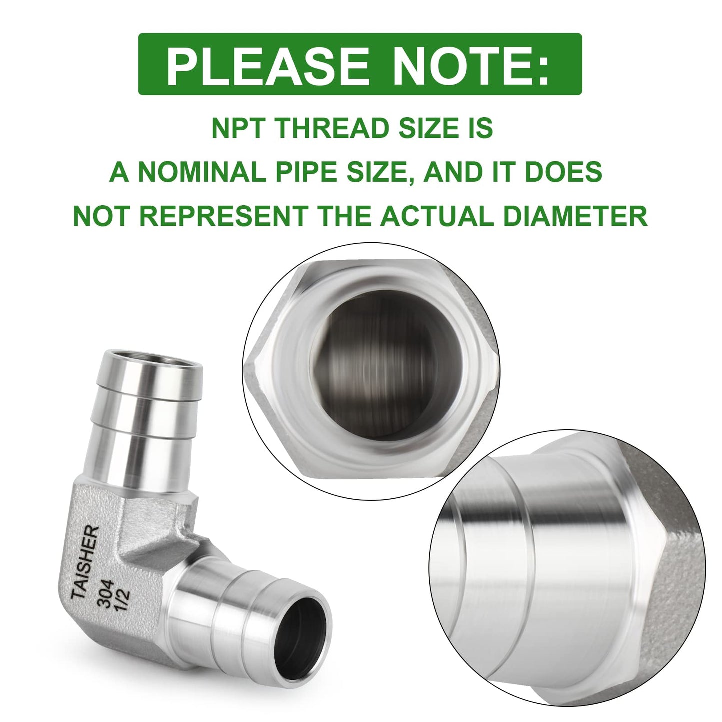 TAISHER 2PCS 304 Stainless Steel 90 Degree Elbow Hose Barb Fittings 1/2" Barb x 1/2" Barb for Fuel/AIR/Lquid/Gas with 4PCS Hose Clamp