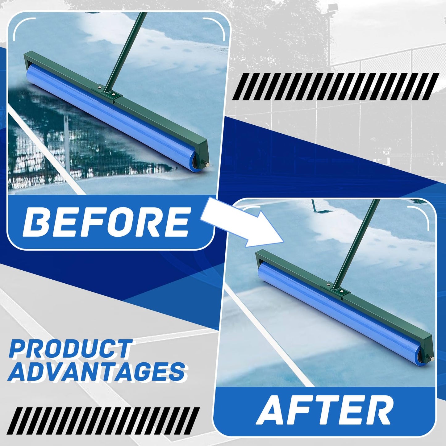 Suclain 2 Pcs Tennis Court Squeegee 36 Inch Blue PVA Foam Tennis Sponge Roller Lightweight Removes Water Quickly Clear Floors Tool for Tennis Basketball Sports Courts Garages