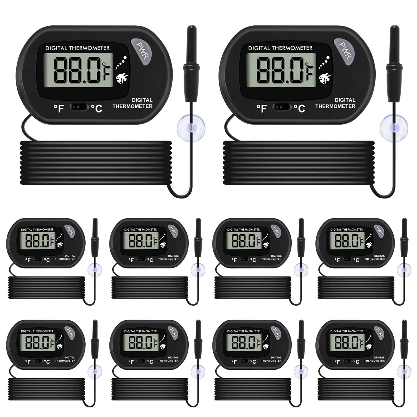 Aquarium Thermometer, Fish Tank Thermometer, Water Thermometer with 3.3ft Cord Fahrenheit/Celsius(℉/℃) for Vehicle Reptile Terrarium Fish Tank Refrigerator (10pcs)