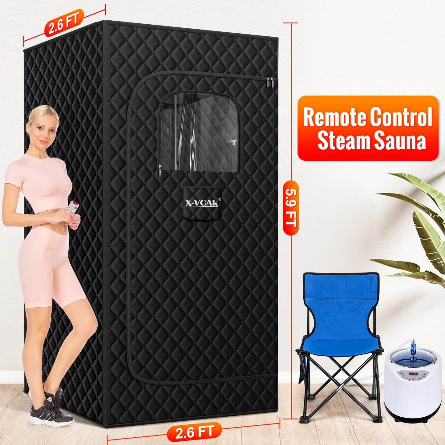 X-Vcak Upgraded Sauna Box for Relaxation, Detoxification, Portable Steam Sauna for Home with Steamer, 9 Levels, 2.6’ x 2.6’ x 5.9’