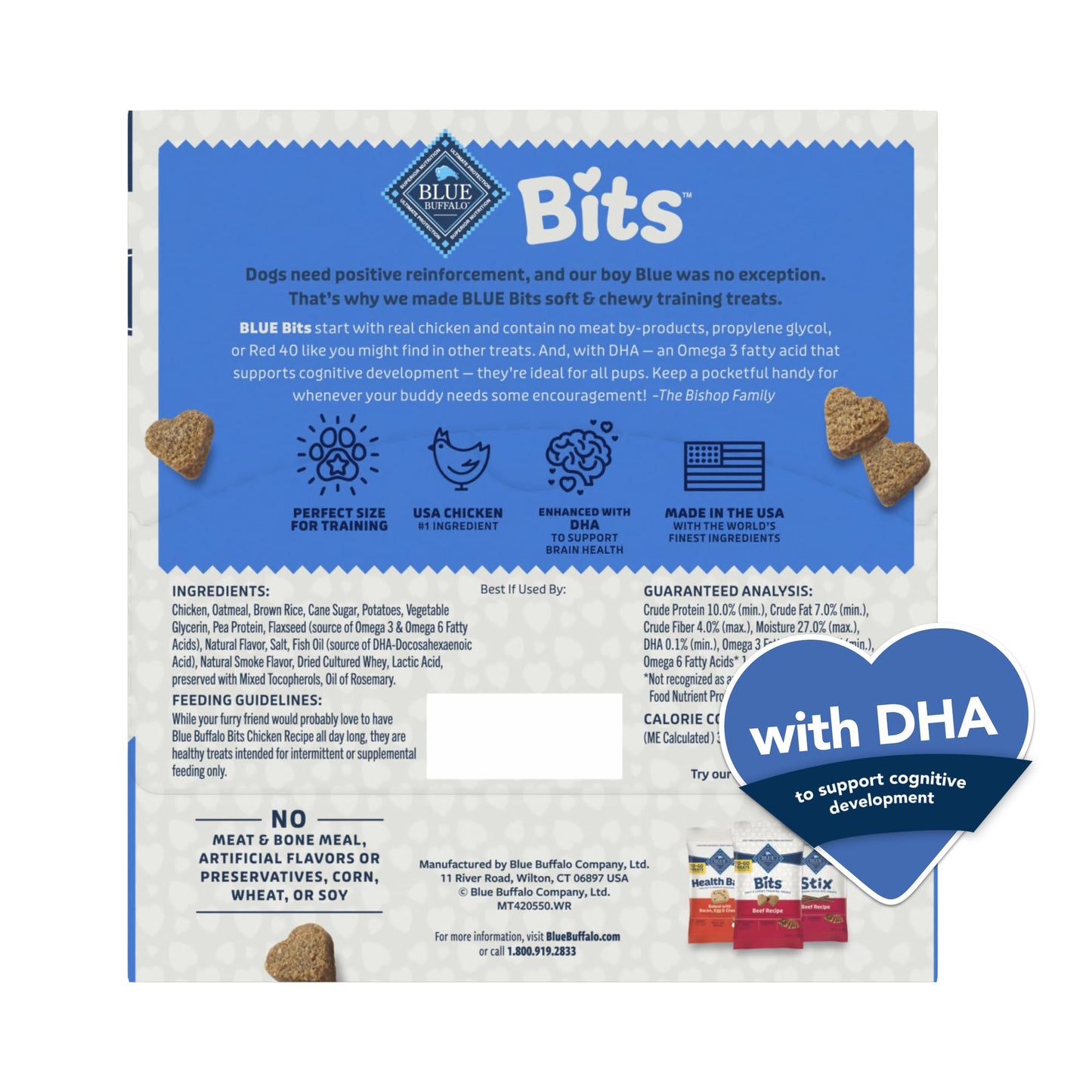 Blue Buffalo BLUE Bits Natural Soft Moist Training Dog Treats TOGO Chicken Recipe Bags, contains Twelve (12) oz bags