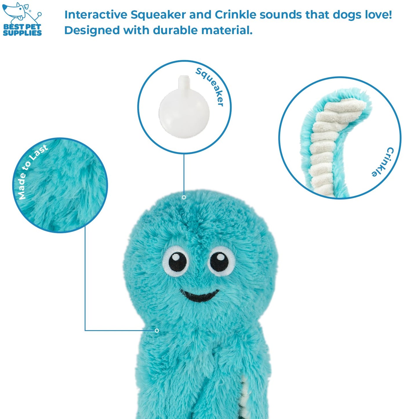 Best Pet Supplies OctoMutant Crinkle Plush Dog Toys for Interactive Play, Puppy and Senior Indoor Play, Soft Head Stuffing, Cute and Cuddly - Bundle (Fuchsia, Purple, Turquoise)