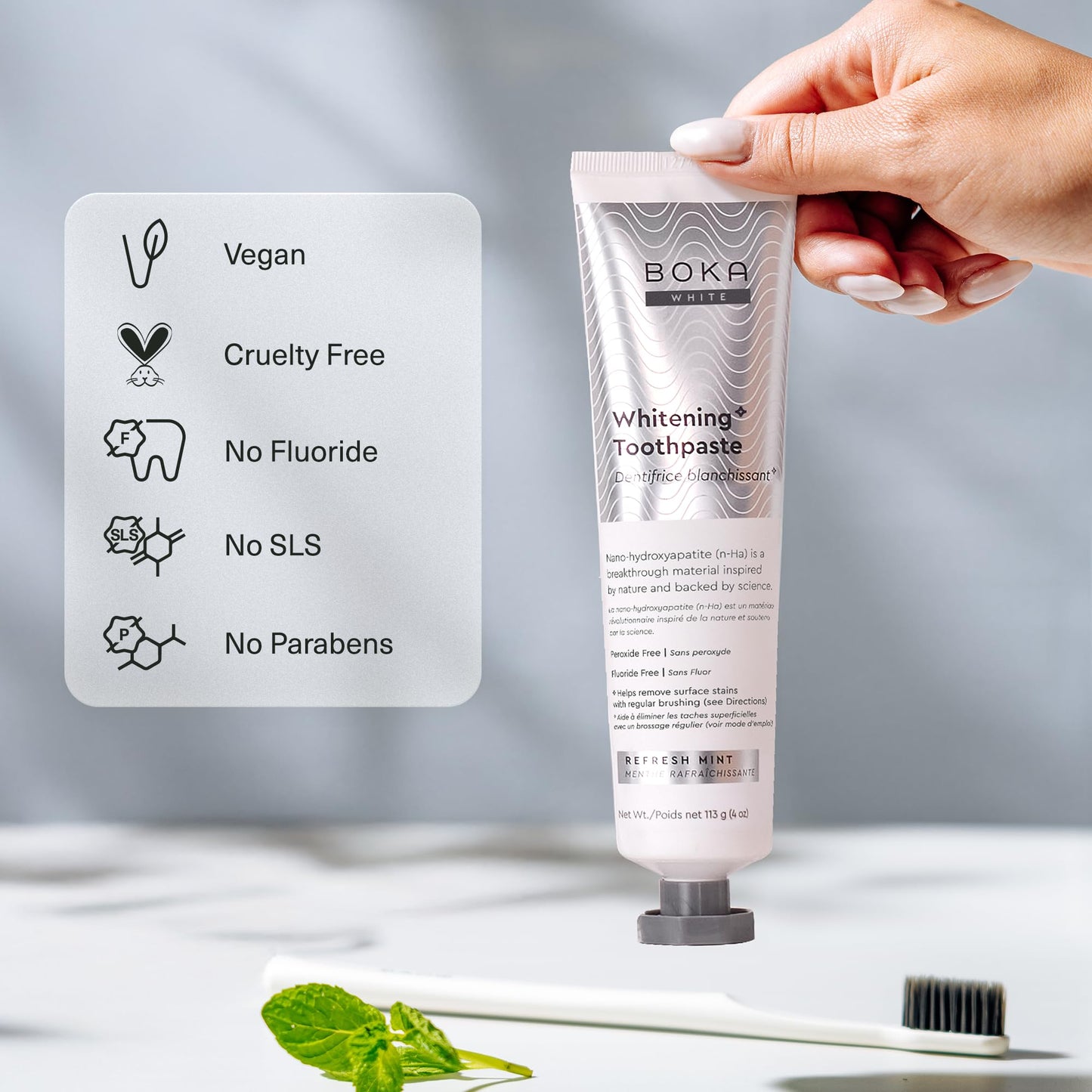Boka Fluoride Free Toothpaste, Nano Hydroxyapatite Toothpaste, Appropriate for Sensitive Teeth, for Adult, Kids Oral Care - Whitening* Refresh Mint, 4 Fl Oz 3Pk US Manufactured