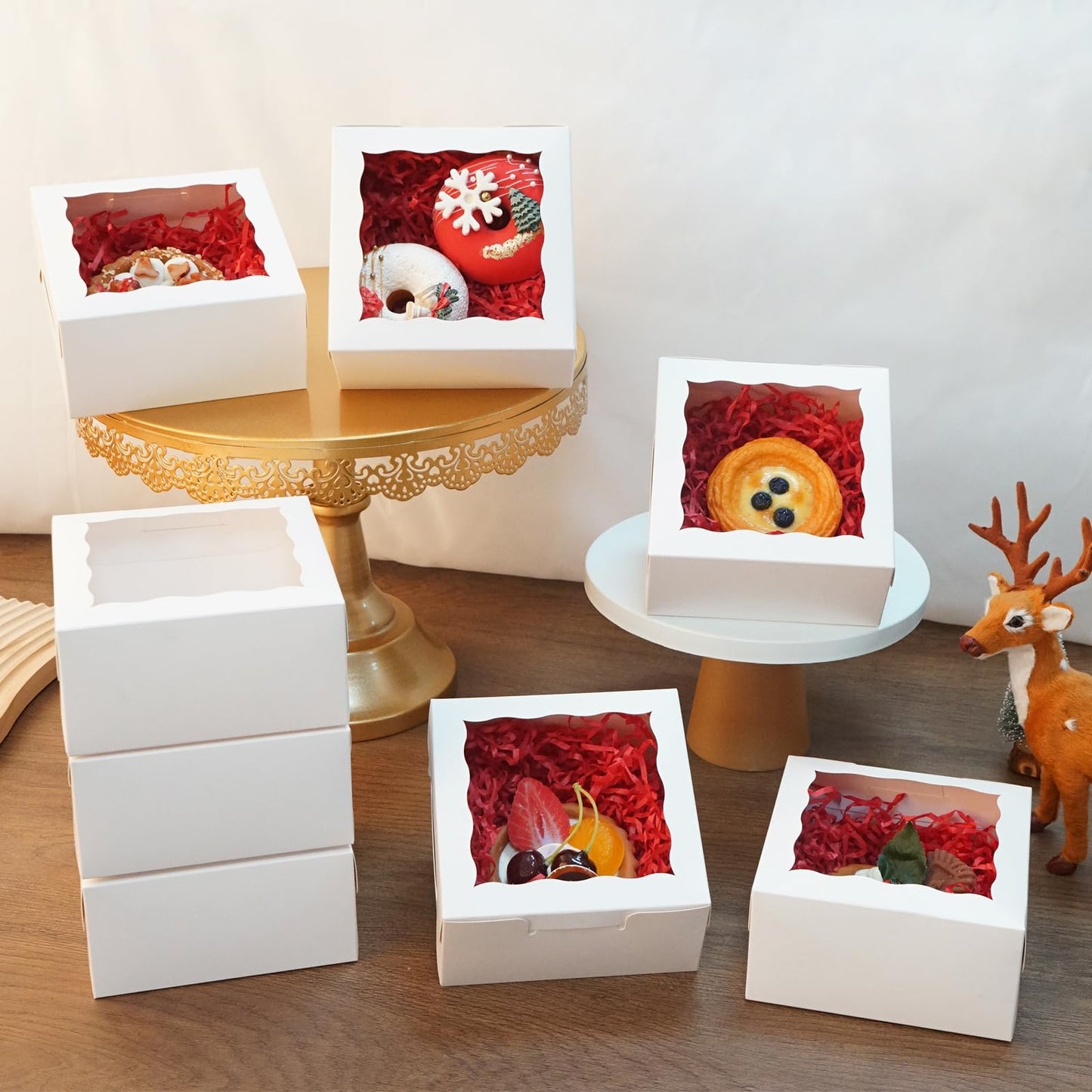 XINHPKGG 50pcs 5x5x2.5 Inch Cookie Boxes with window Bakery Boxes Dessert Treat Box Chocolate Covered Strawberries Box for Wedding Party Birthday