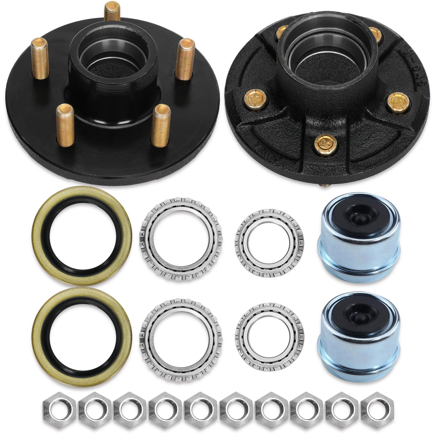 2 Sets 3500lb Trailer Axle Trailer Hub Kit 5 Bolt 4.5",5×4.5 Trailer Hub fit 1-1/16" to 1-3/8" Tapered Trailer Spindle,Trailer Hub Assembly,Boat Trailer Hubs 5 Lug (Not Fit for Straight Spindle)