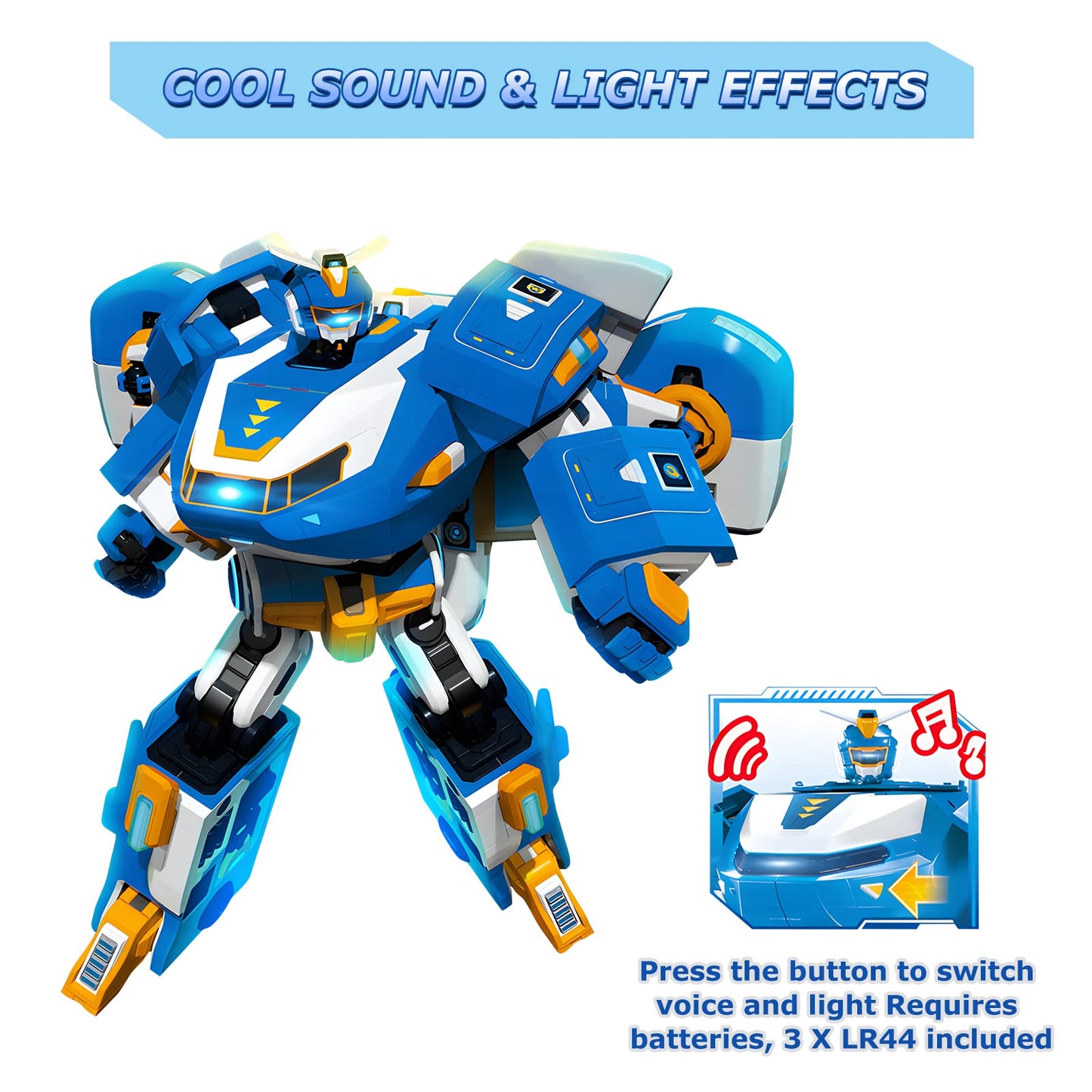 Super Wings 3-in-1 World Aircraft Transforming Robot with Light and Sound Effects, with a 2‘’ Transformable Robot Jett, Transformable Toy for Girls and Boys Aged 3 Years up, Blue