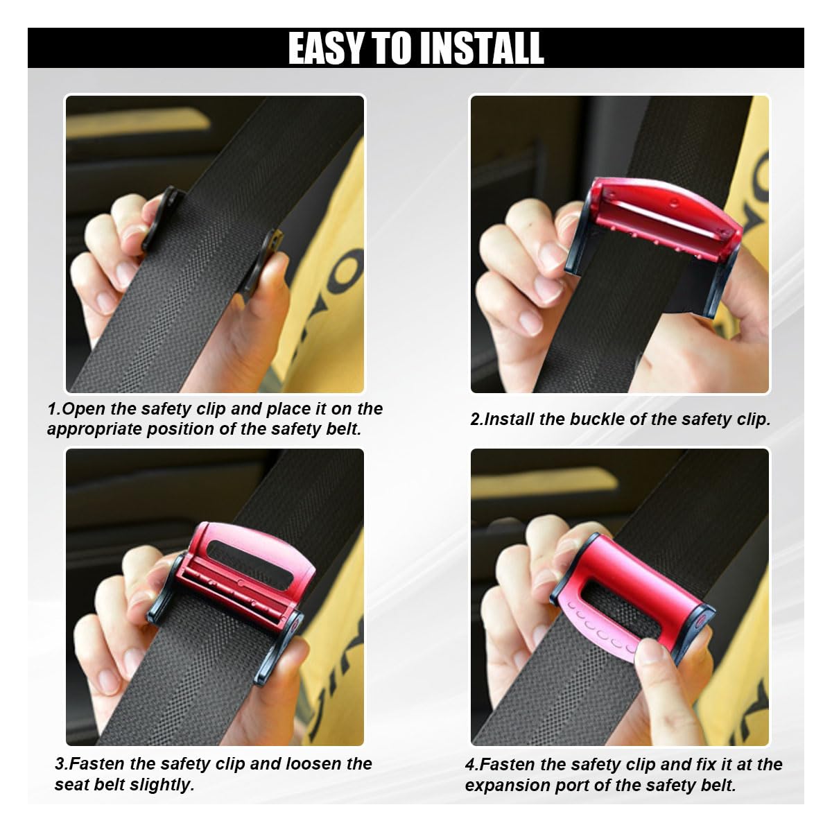 2PCS Car Seatbelt Adjuster, Universal Auto Seat Belt Clips for Adults/Kids, Comfort Car Shoulder Neck Protector Strap Positioner, Seatbelt Locator Retainer Locking Clips for Car, SUV (Red)