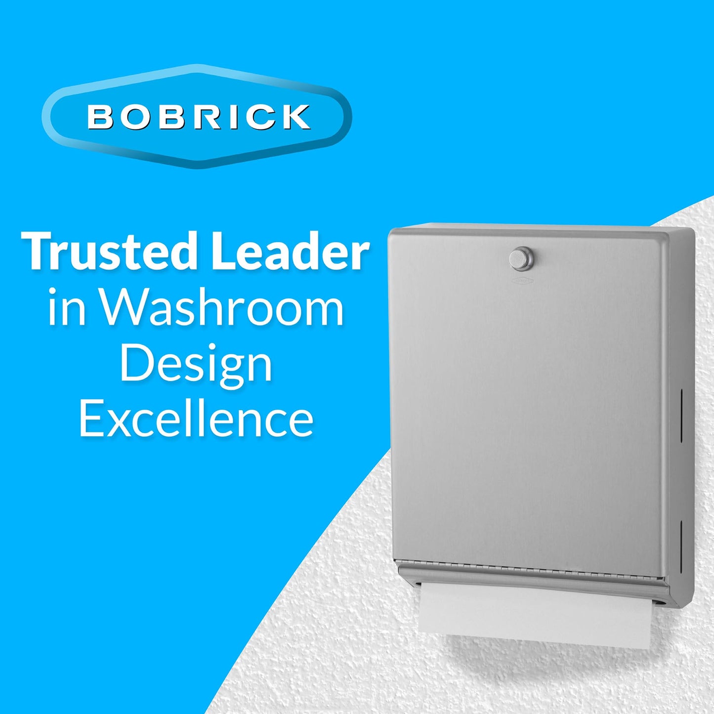 Bobrick B-2620 Surface Mounted Paper Towel Dispenser - Stainless Steel Commercial Bathroom Towel Dispenser with Knob-Latch 400 C-Fold or 525 Multifold Capacity