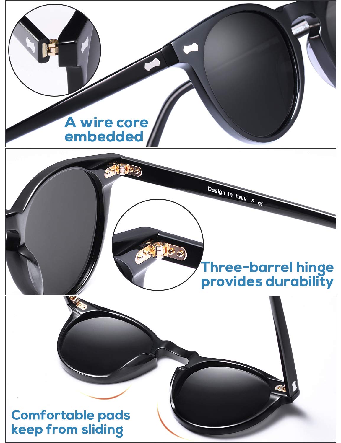 CARFIA Vintage Polarized Sunglasses for Men UV400 Protection Retro Fashion Eyewear Hand-crafted Acetate Frame CA5288L
