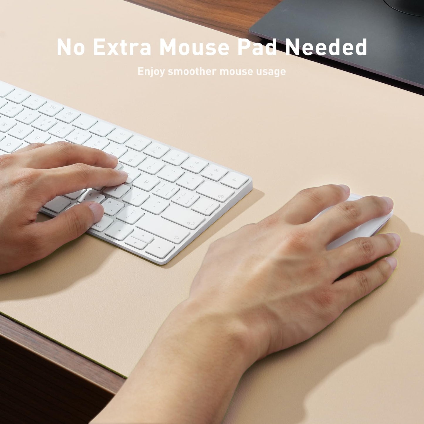 Aothia Large PU Leather Desk Pad Protector – Non-Slip Mouse Pad & Writing Mat for Office/Home, Waterproof, Easy to Clean (48" x 17", Soft Peach)