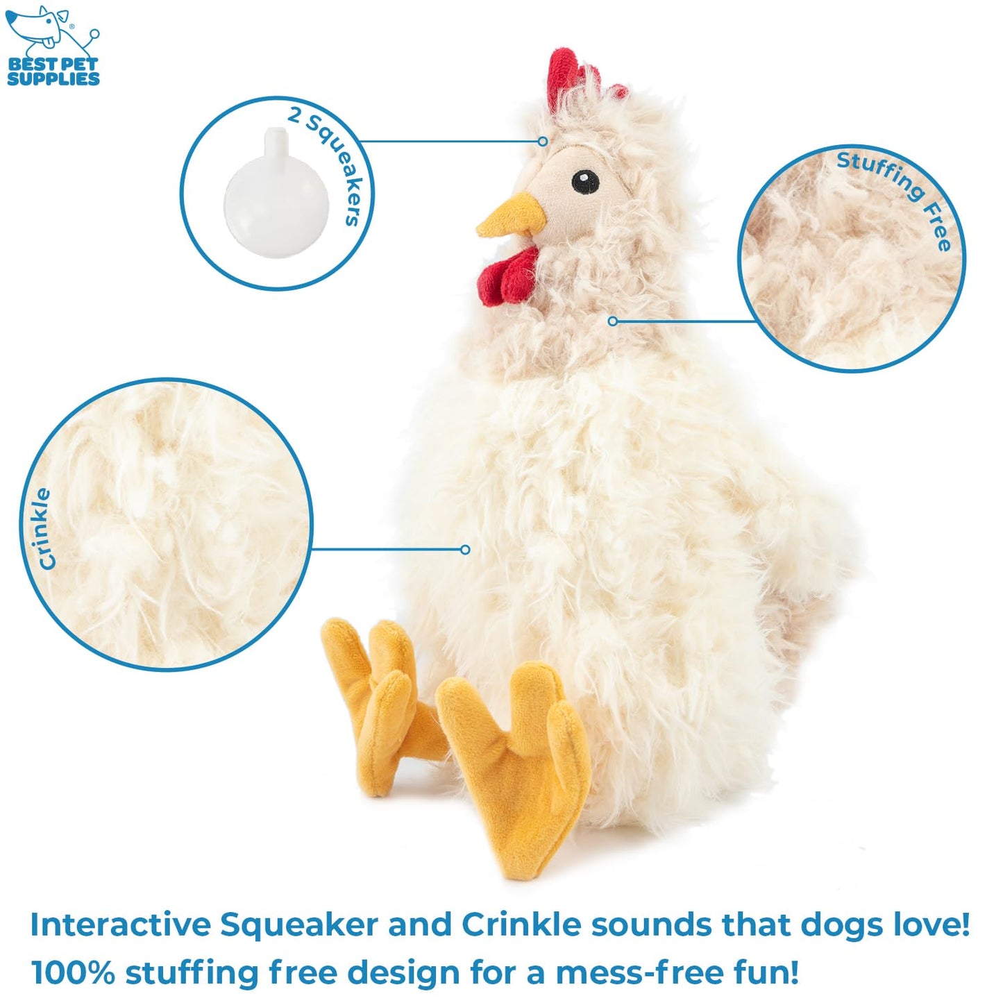 Best Pet Supplies Chicken Crinkle Plush Dog Toys for Interactive Play, Puppy and Senior Indoor Play, Colorful Chicken Toy Shape, Cute and Cuddly - Crinkle Chicken Bundle (Brown, Beige, Wine Red)