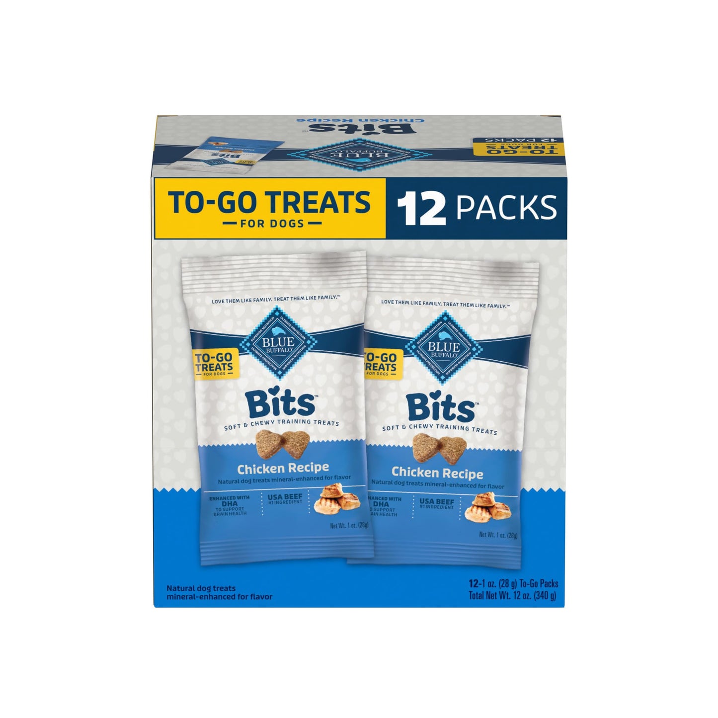 Blue Buffalo BLUE Bits Natural Soft Moist Training Dog Treats TOGO Chicken Recipe Bags, contains Twelve (12) oz bags