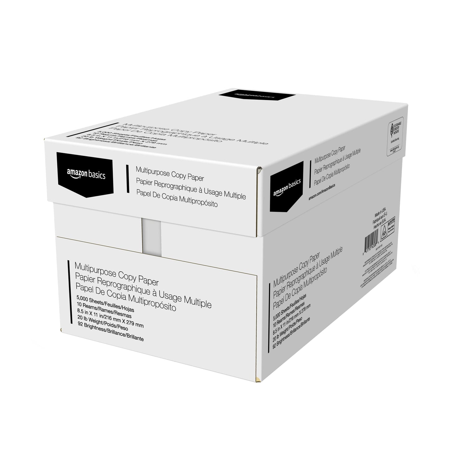 Amazon Basics Multipurpose Copy Printer Paper, 20 lb, 8.5 x 11 Inches, 10 Reams (5,000 Sheets), 92 Bright, White