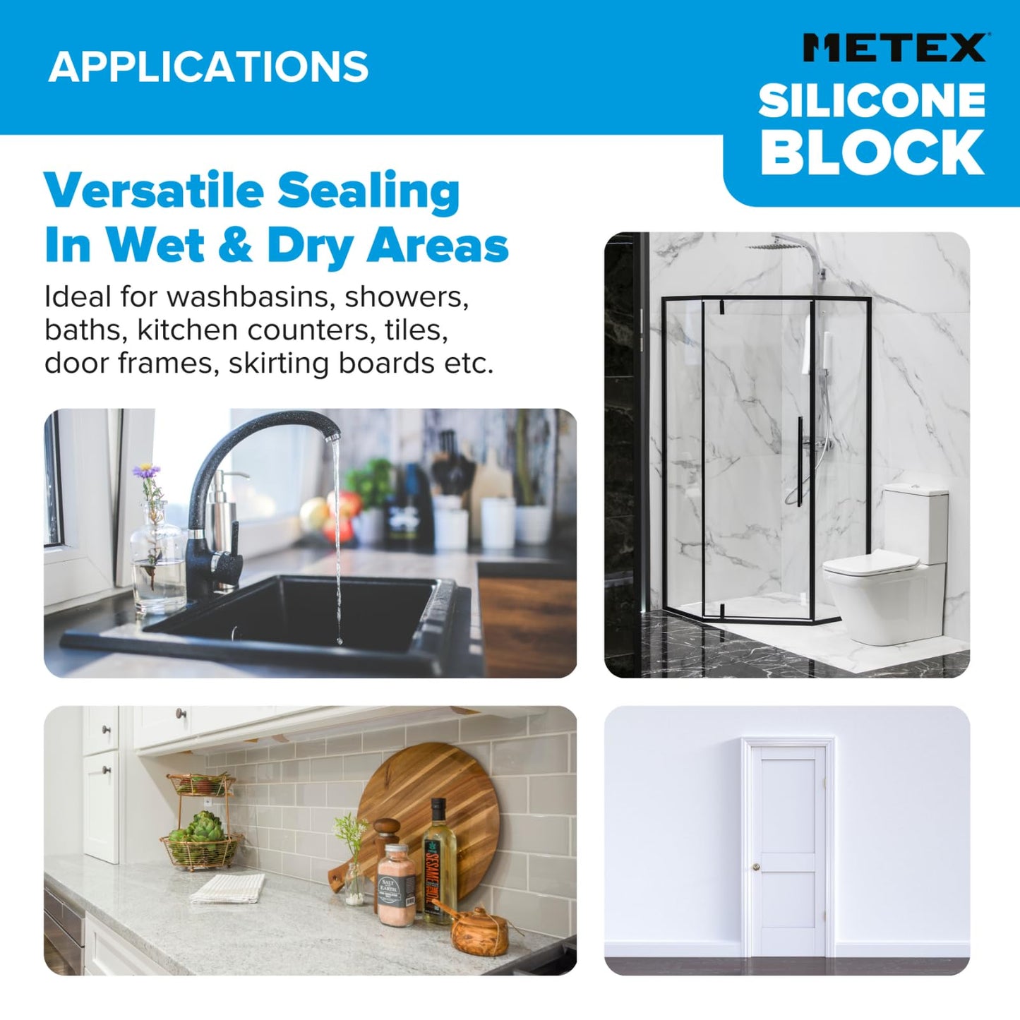 Metex Silicone Block - 5 in 1 Easy Grip Sealant Shaping & Finishing Caulking Tool - Creates A Consistent Width Bead. Sharp & Consistent Internal Corners with A Choice of 6mm Or 8mm Bead