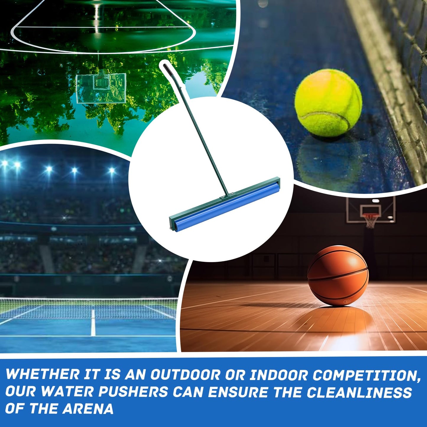 Suclain 2 Pcs Tennis Court Squeegee 36 Inch Blue PVA Foam Tennis Sponge Roller Lightweight Removes Water Quickly Clear Floors Tool for Tennis Basketball Sports Courts Garages