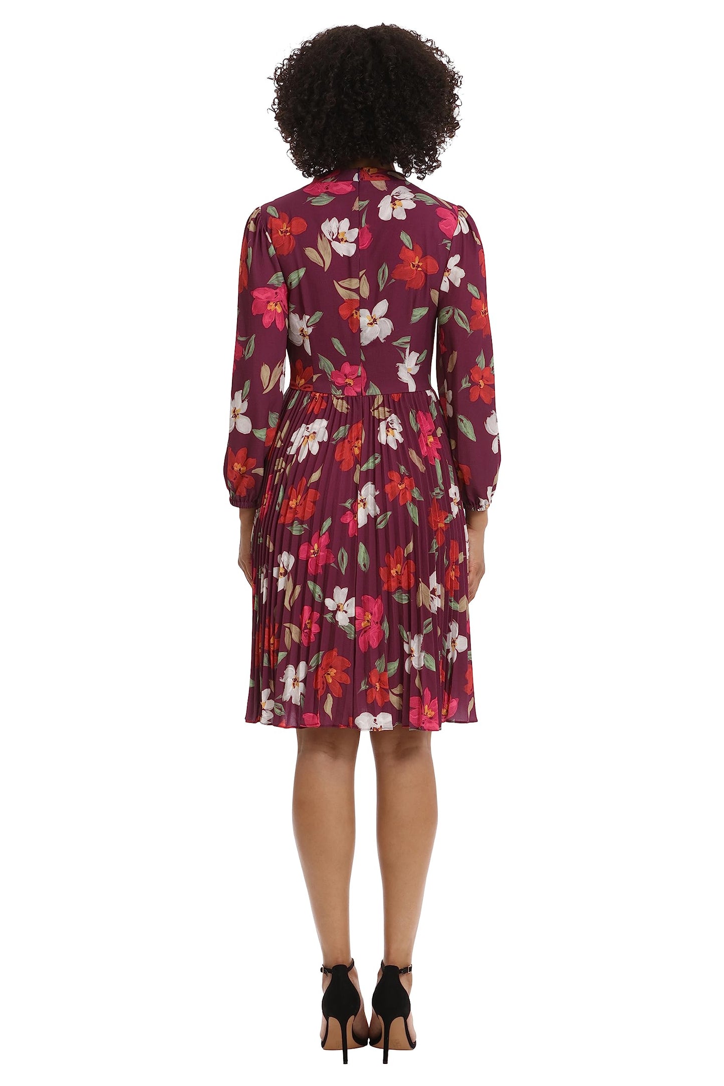 Maggy London Women's V-Neck Pleated Skirt Dress Career Workwear Desk to Dinner Event Party Guest of, Rose Wine/Raspberry