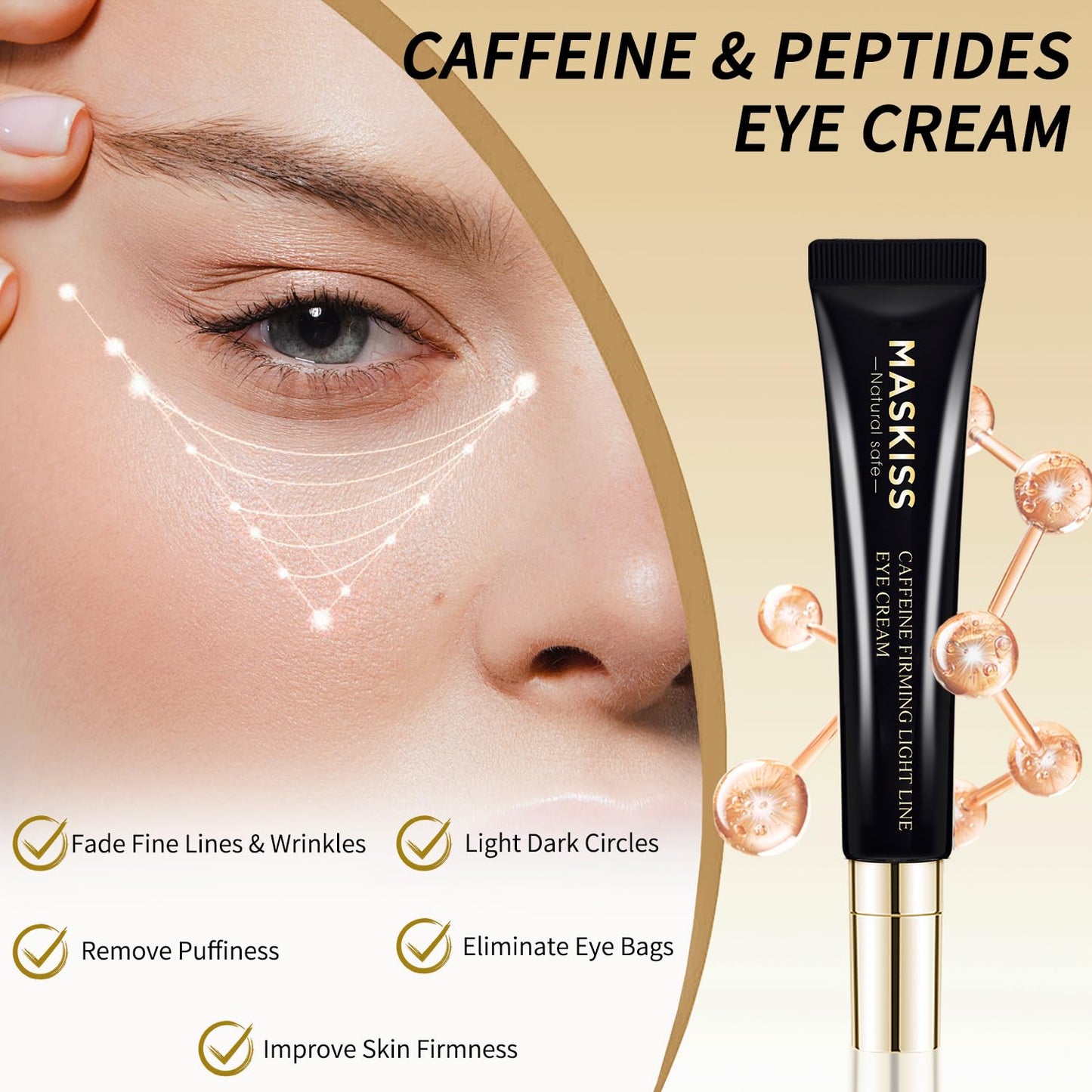 24k Gold Eye Patches (50 Pairs) & Eye Cream For Wrinkles, Eye Masks for Dark Circles and Puffiness, Peptides + Caffeine Anti Aging Cream Reduce Fine Lines and Puffiness