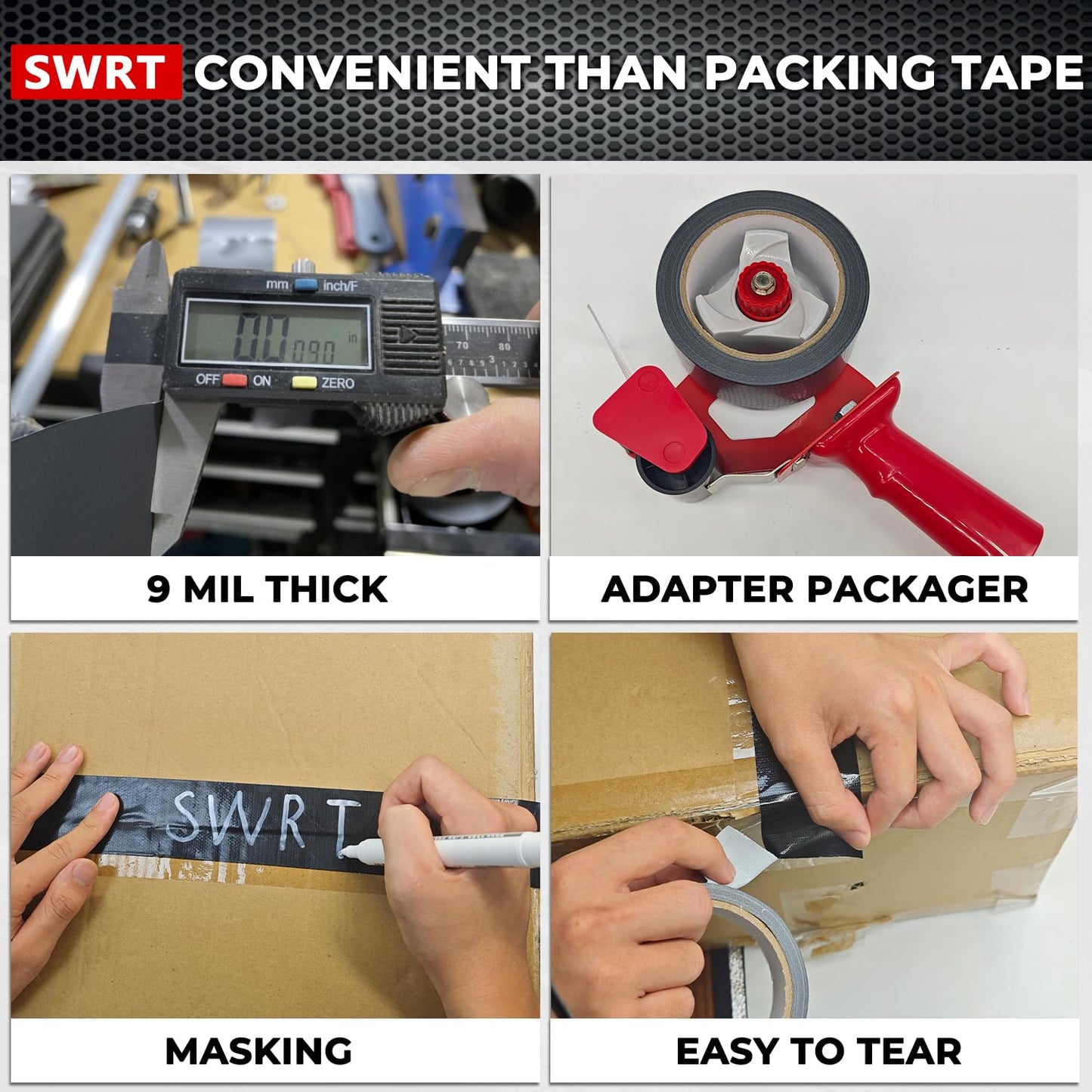 SWRT 9 Mil 5-Pack Black Heavy Duty Duct Tape Strong Adhesive, 2 in x 30 YD (Total 150YD) Duct Heavy Duty Waterproof All Weather Black Duct Tape No Residue Sealing & Patching for Indoor&Outdoor Repair