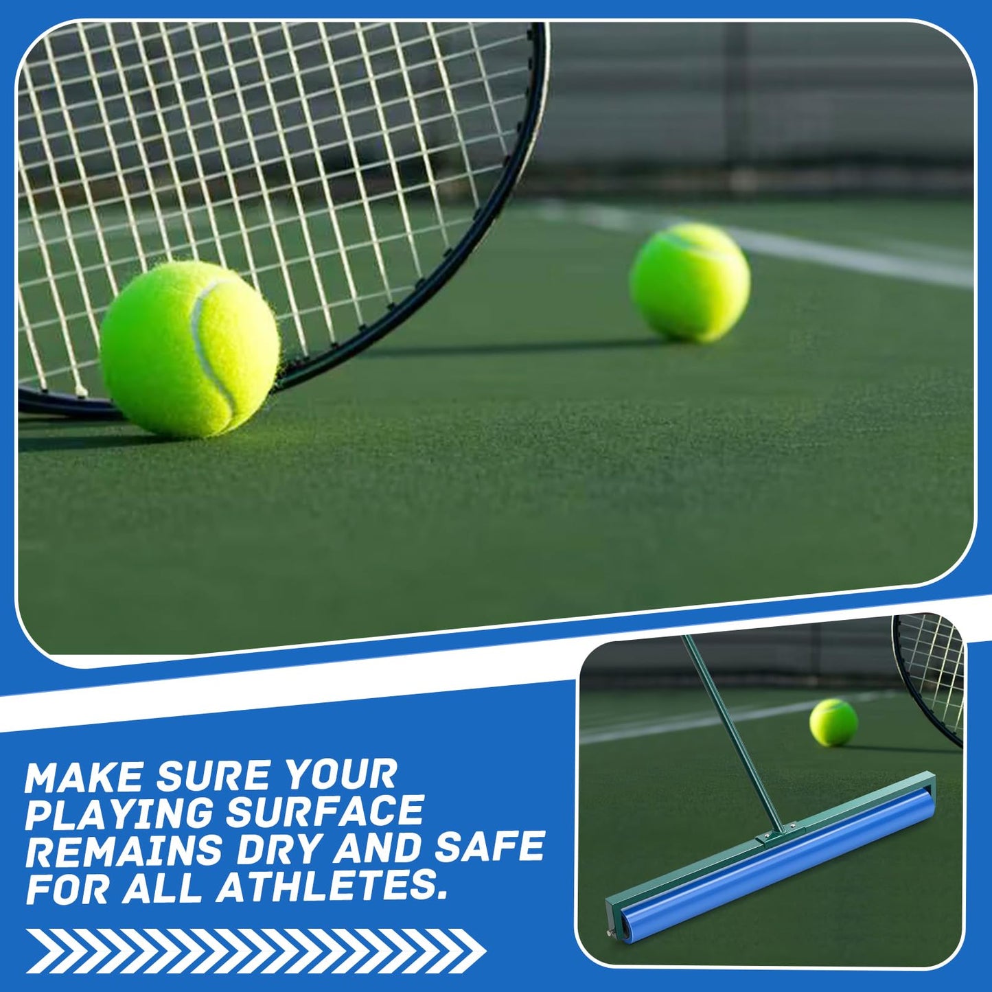 Suclain 2 Pcs Tennis Court Squeegee 36 Inch Blue PVA Foam Tennis Sponge Roller Lightweight Removes Water Quickly Clear Floors Tool for Tennis Basketball Sports Courts Garages