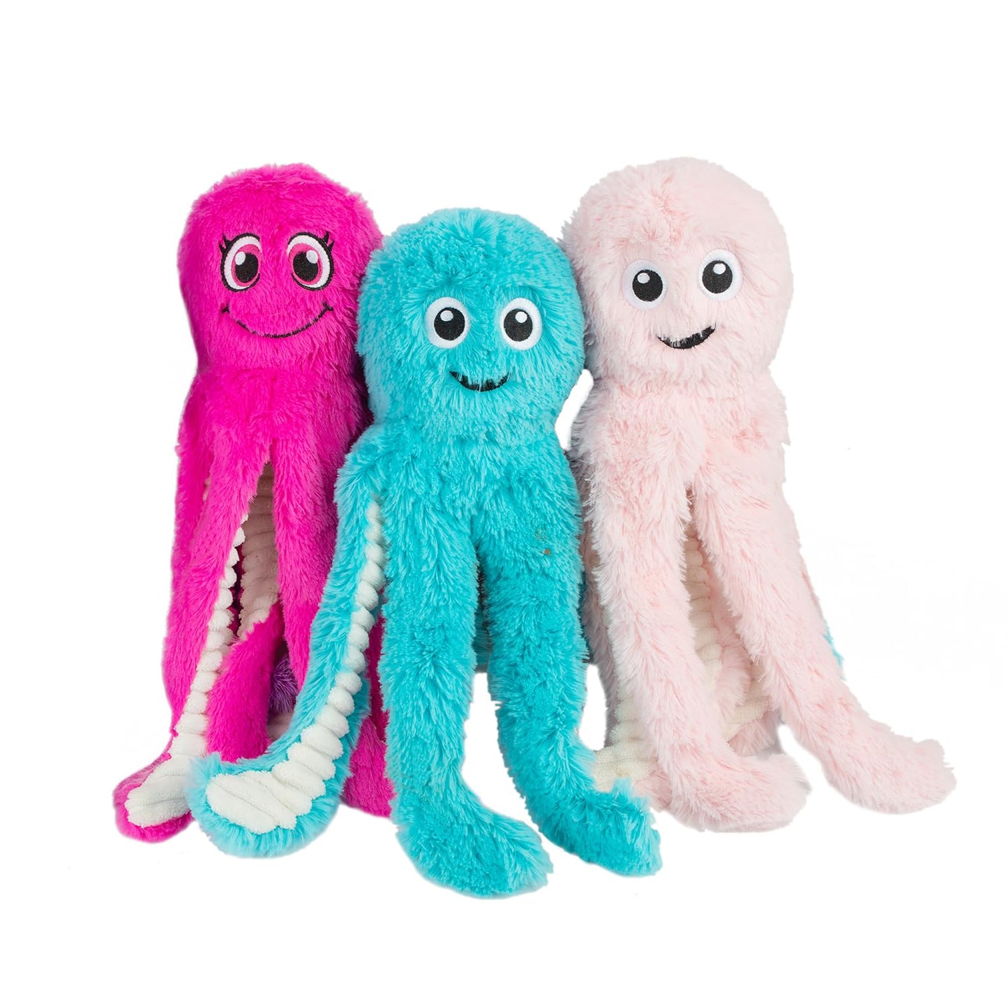 Best Pet Supplies OctoMutant Crinkle Plush Dog Toys for Interactive Play, Puppy and Senior Indoor Play, Soft Head Stuffing, Cute and Cuddly - Bundle (Fuchsia, Purple, Turquoise)