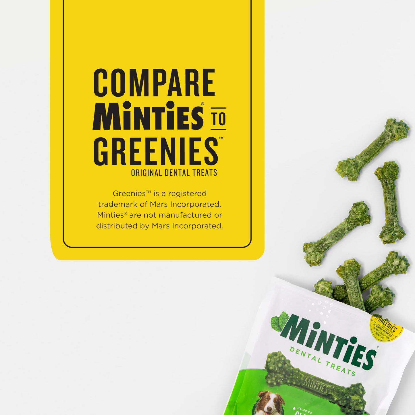 Minties Dental Chews for Dogs, 60 Count, Vet-Recommended Mint-Flavored Treats for Medium Dogs 25-50 lbs, Bones Clean Teeth, Fight Bad Breath, and Removes Plaque and Tartar