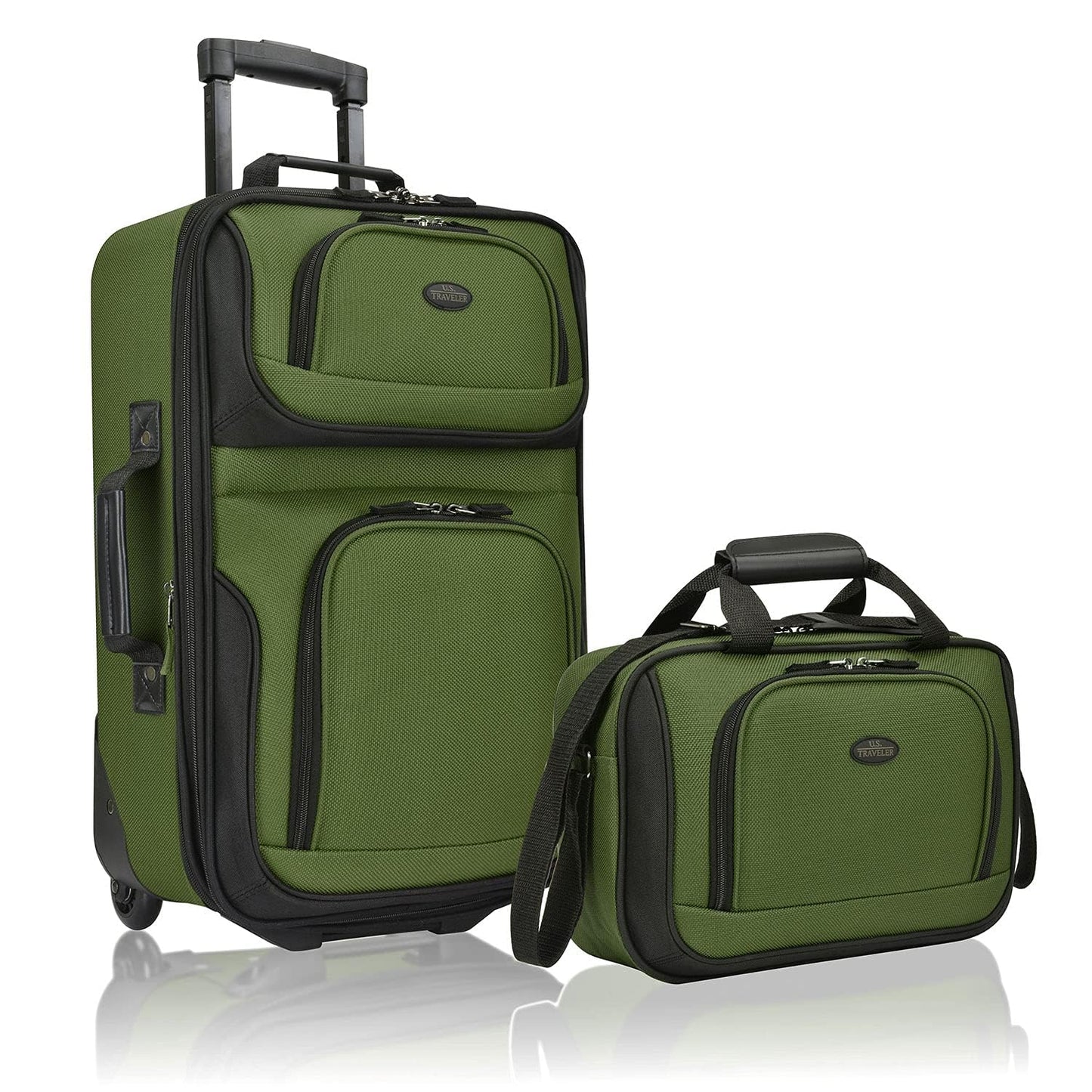U.S. Traveler Rio Softside Expandable Carry-on Rolling Luggage, Green, 2 Wheel Set