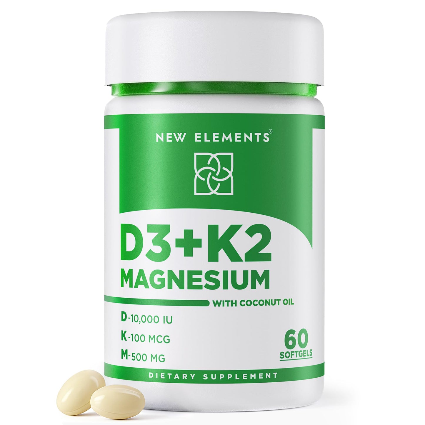 Vitamin D3 K2 10,000 IU with Magnesium Glycinate 500mg - Bone Health, Immune Support, Energy & Mood - Non-GMO, Gluten-Free, Sugar-Free Softgels for Women & Men (60 softgels)