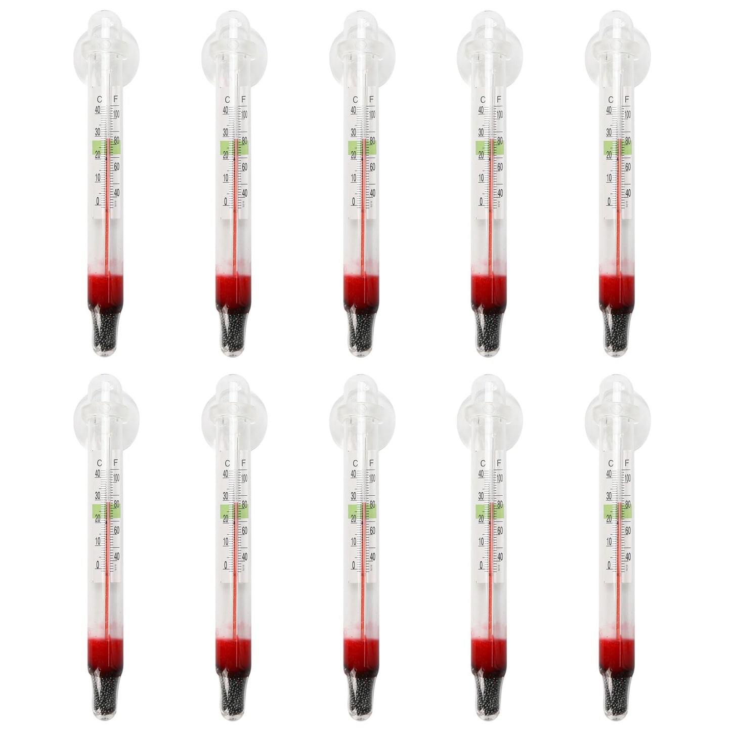 10 Pieces Floating Thermometer for Fish Tank, Digital Glass Double Scale Aquarium Thermometer with Suction Cup, Water Submersible Temperature Measurer, Waterproof Hydraulic Gauge