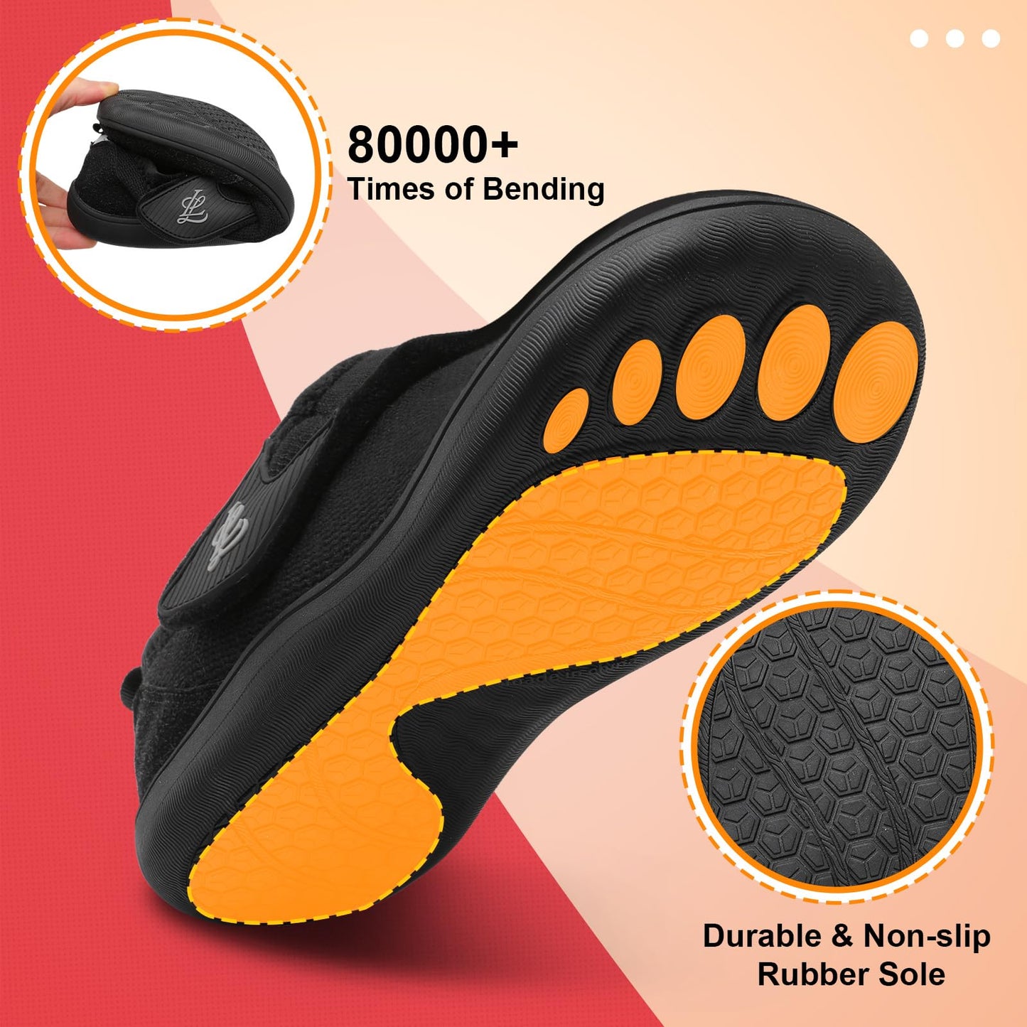LeIsfIt Mens Slippers Wide House Shoes Adjustable Diabetic Shoes Arthritis Swollen House Slippers Indoor Outdoor Black Size 11