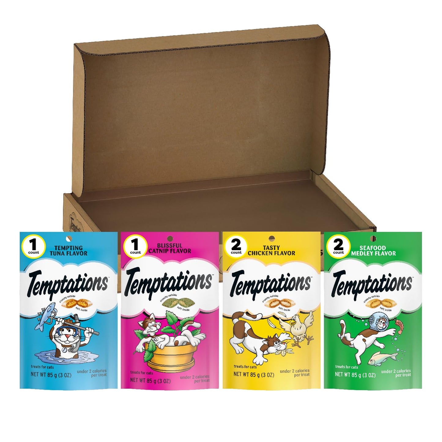 Temptations Classic Crunchy and Soft Cat Treats Feline Favorites Variety Pack, 3 oz. Pouches (Pack of 6)
