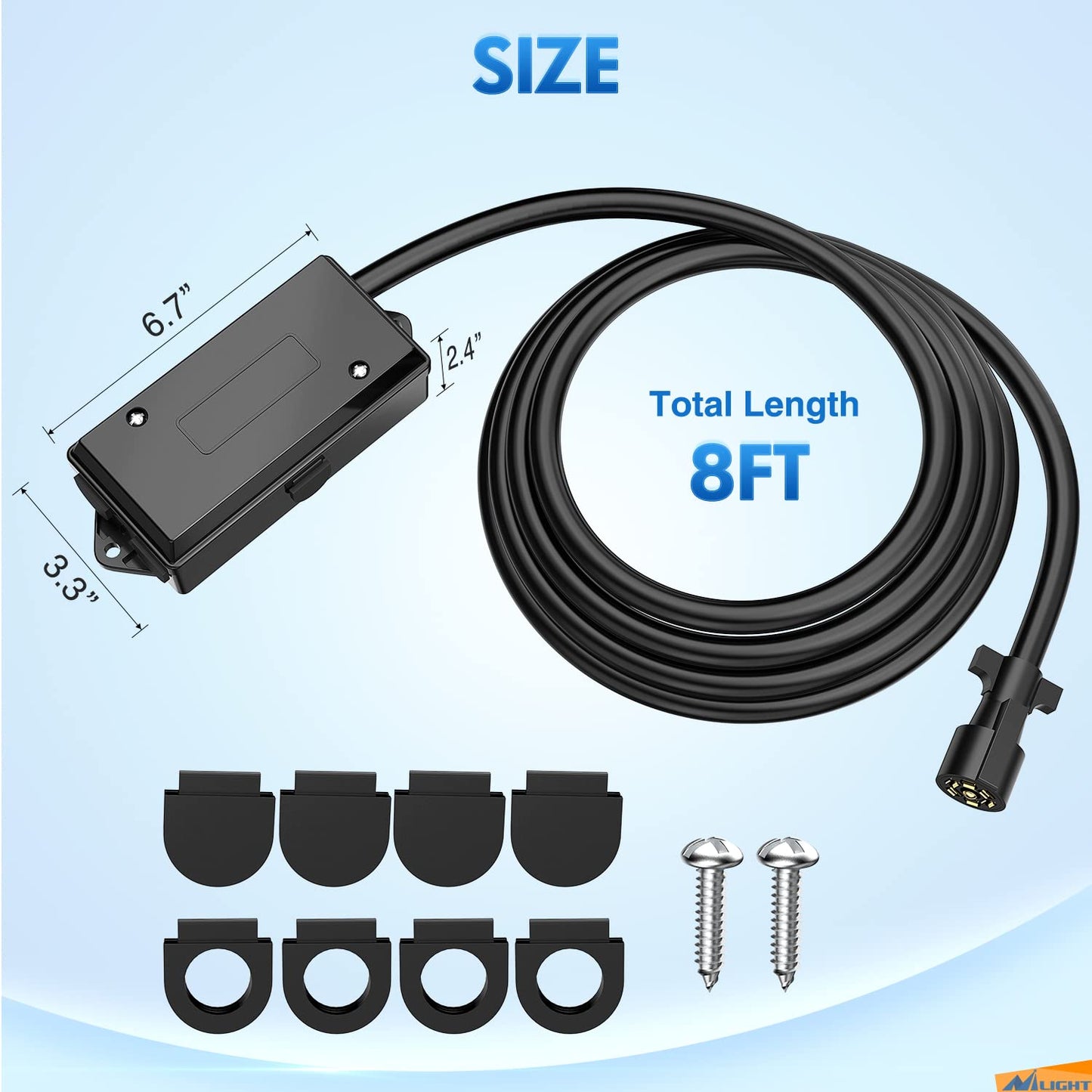 Nilight Heavy Duty 7 Way Inline Trailer Plug 8 Feet Connector Cable 7Pin RV Round Extension Wiring Harness Weatherproof Junction Box for RV Towing Car