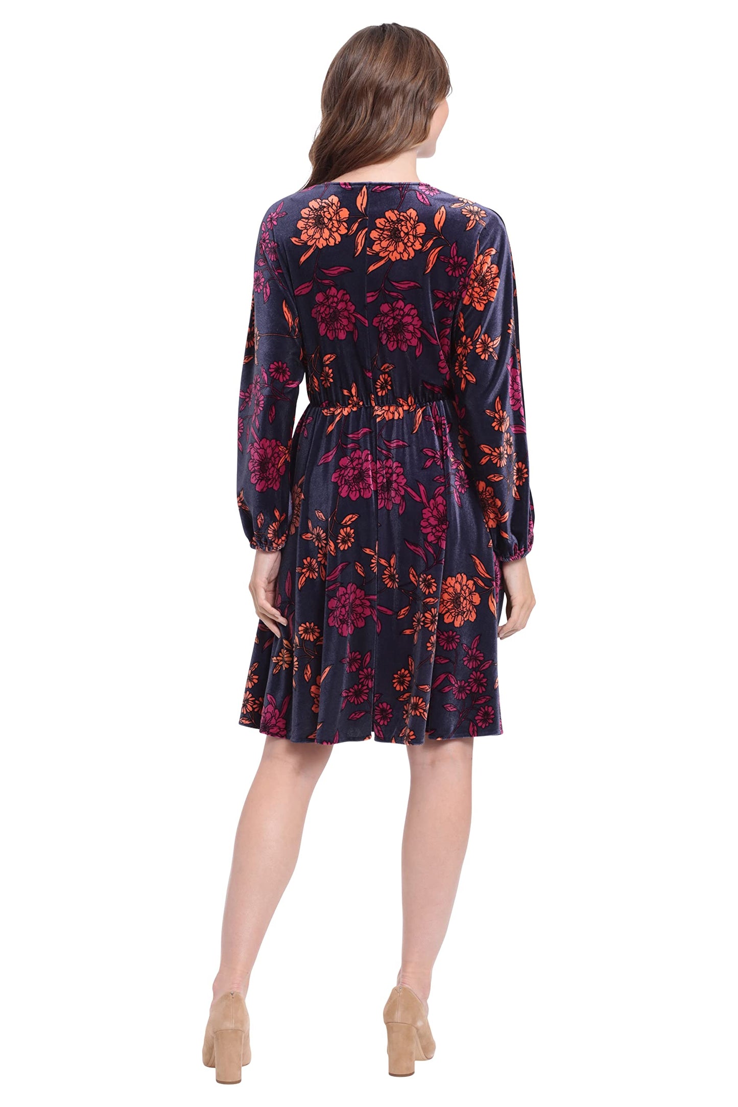 London Times Women's Long Sleeve V-Neck Dress, Navy/Burnt Ochre, X-Large