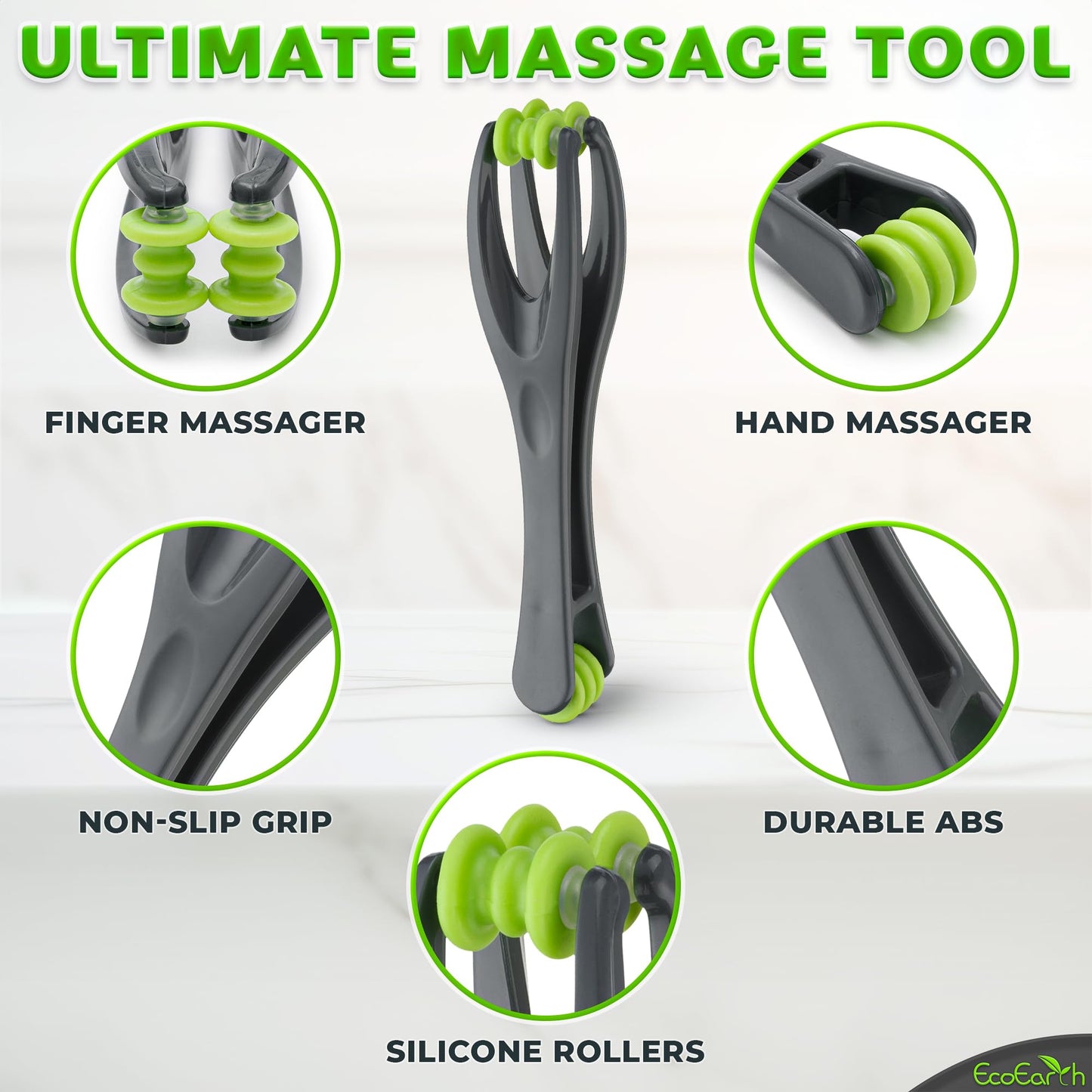 EcoEarth Finger & Hand Massager Set - 1 Dual-Sided Massage Roller, 6 Finger Massage Rings - Deep Tissue Comfort & Acupressure Therapy Tools for Arthritis, Carpal Tunnel, Stress & Pain Relief