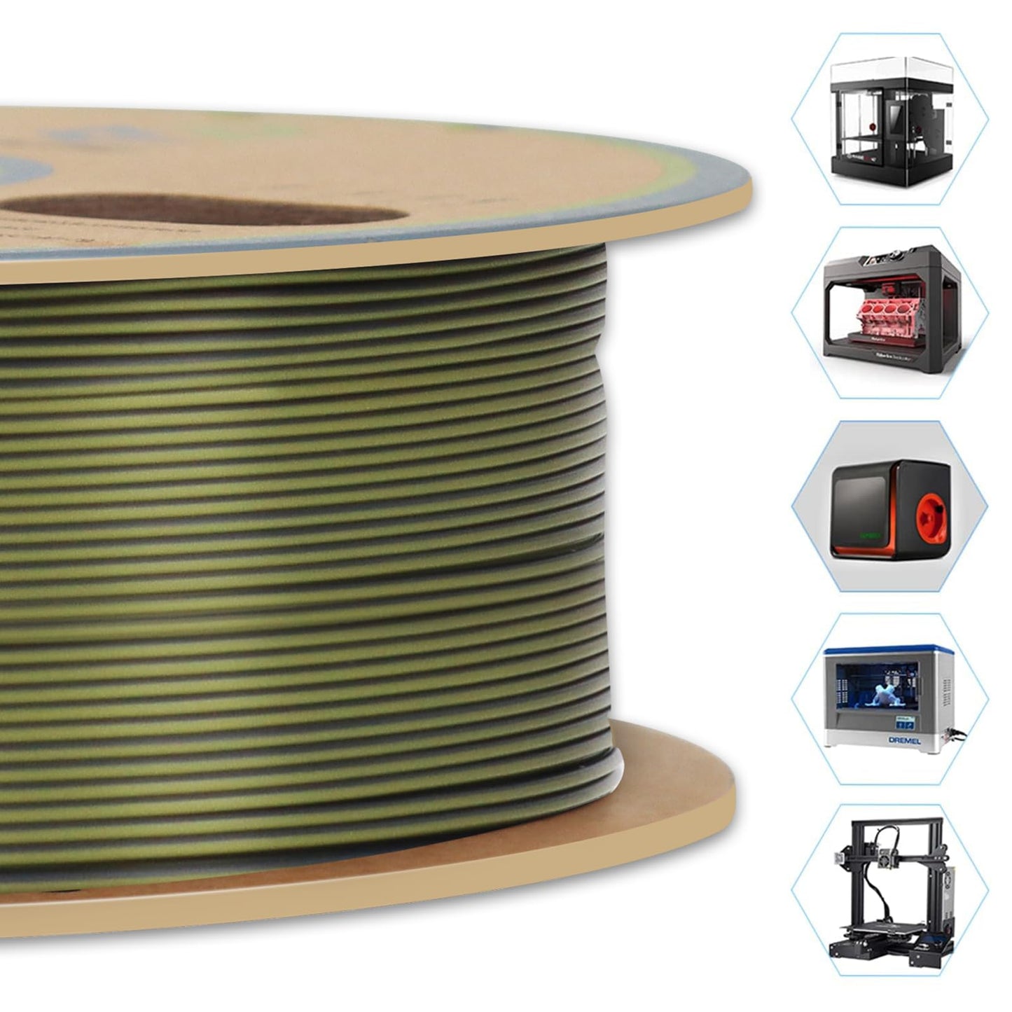 YOUSU Silk Dual Color PLA Filament, Coextrusion Filament, Multicolor 3D Printer Filament 1kg, Dichromatic Filament 1.75mm (± 0.03 mm) Compatible with Most of 3D Printer, Silk Silver Bronze