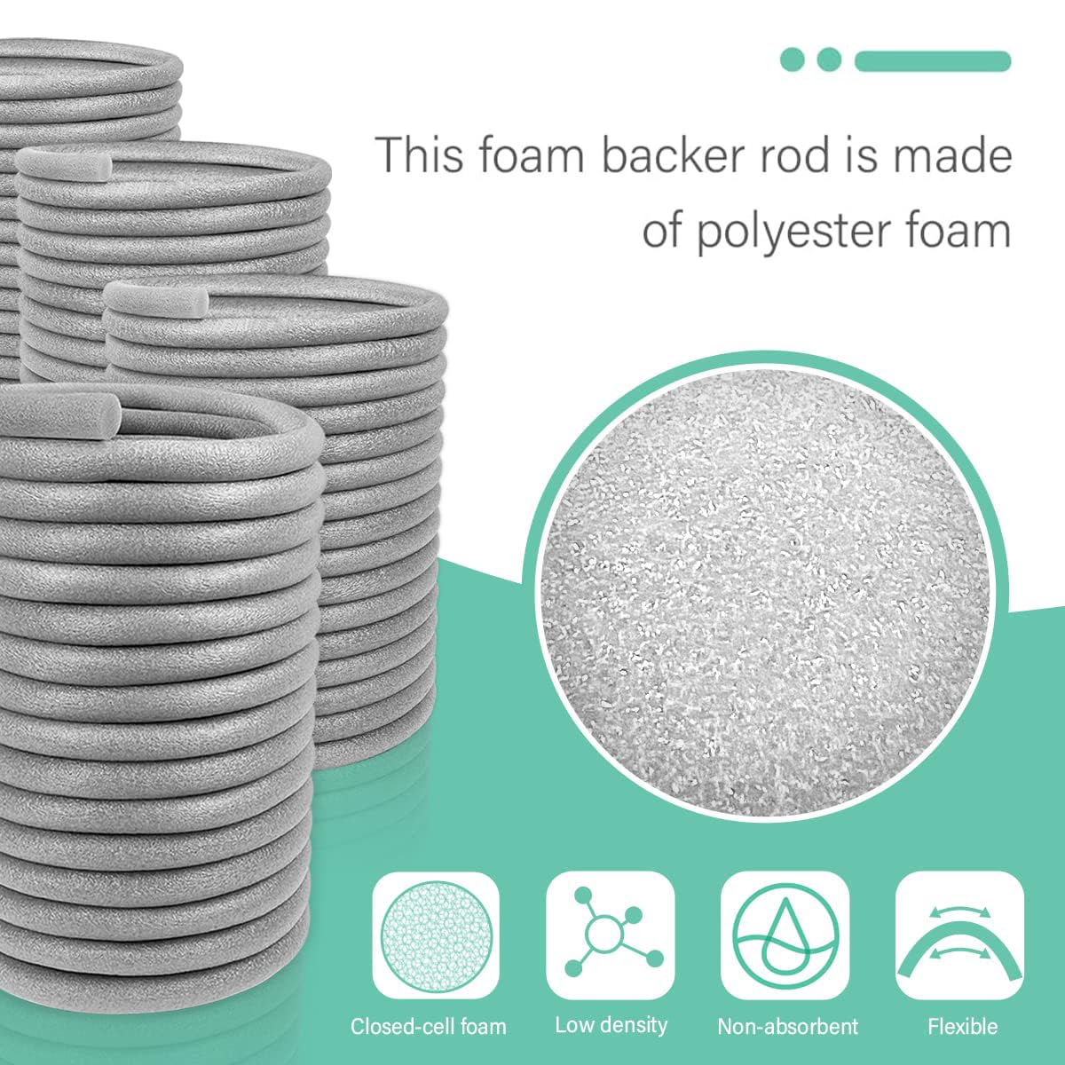 Storystore Backer Rod Foam Caulk Saver for Gap and Joint Concrete Filling Gray (1/2" Diameter x 49' Length)