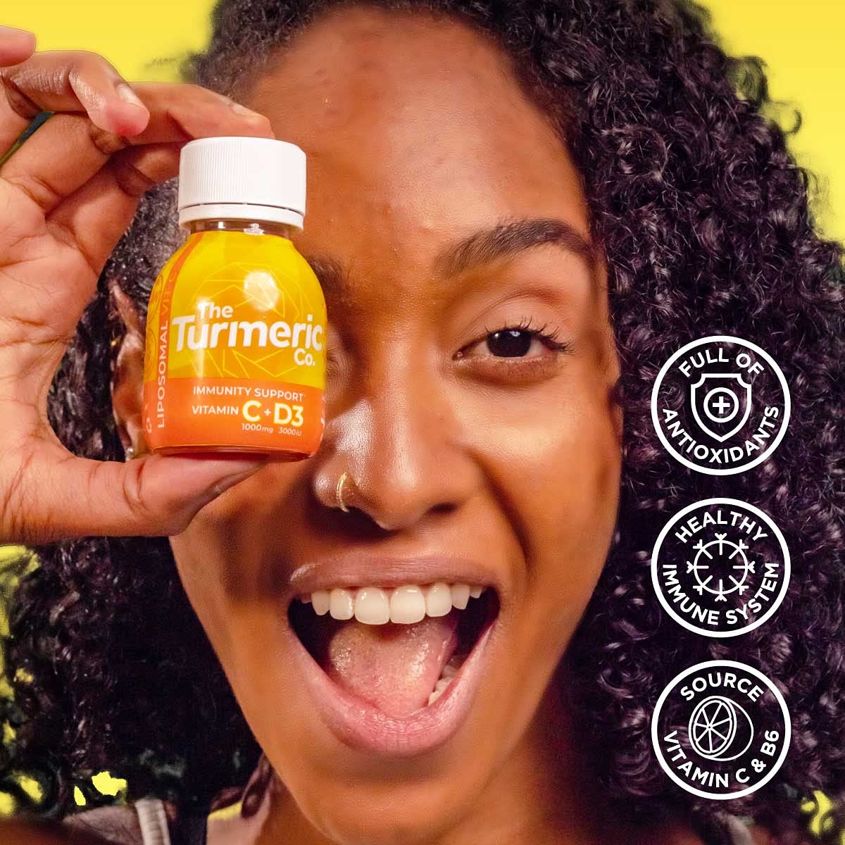 The Turmeric Co Vitamin C Turmeric Drink - 28 Shots - 1000mg VIT C per Shot, Vitamin D3 3000 IU & Raw Turmeric, Health Energy Shots, Immune System Booster,100% Natural Fresh Ingredients