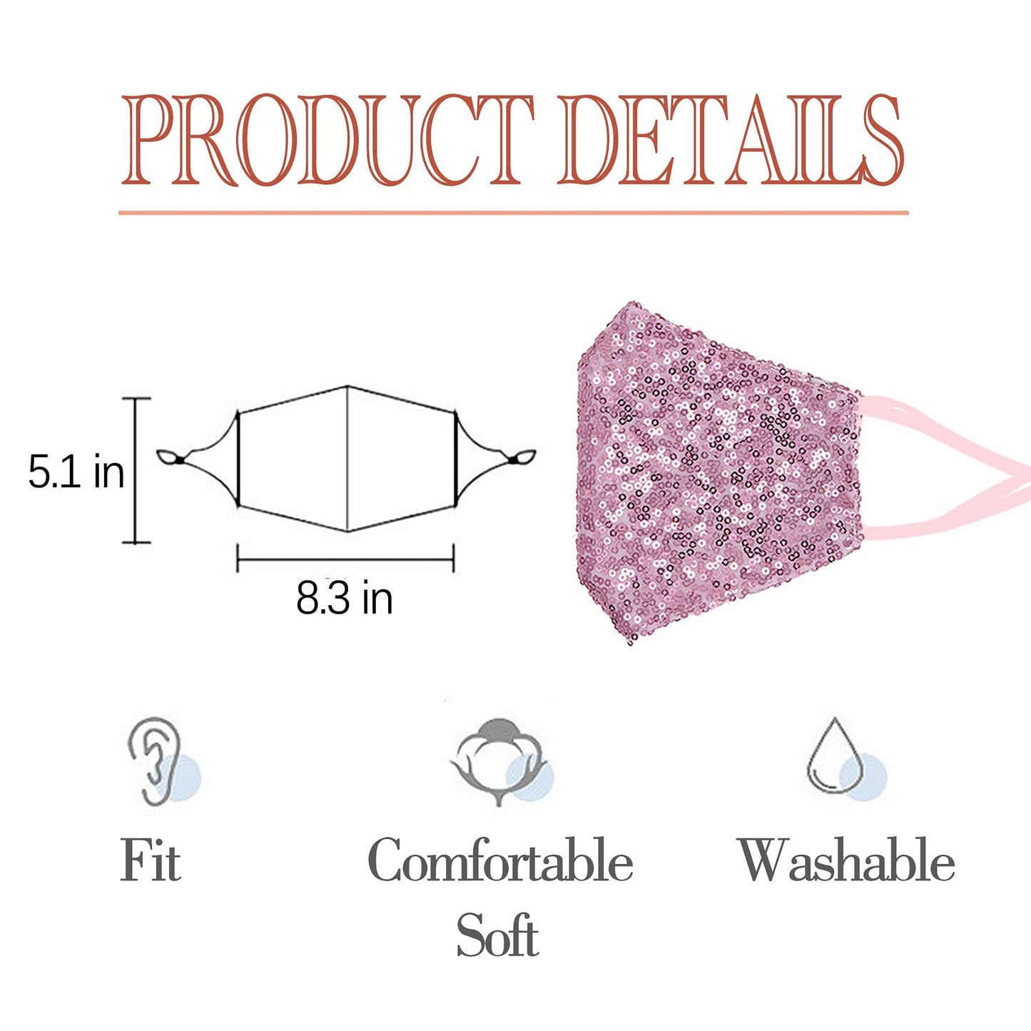 MLGDA Sparkly Sequin Face Cover Glitter Cotton Sequins Masc Masquerade Face Covering (B)