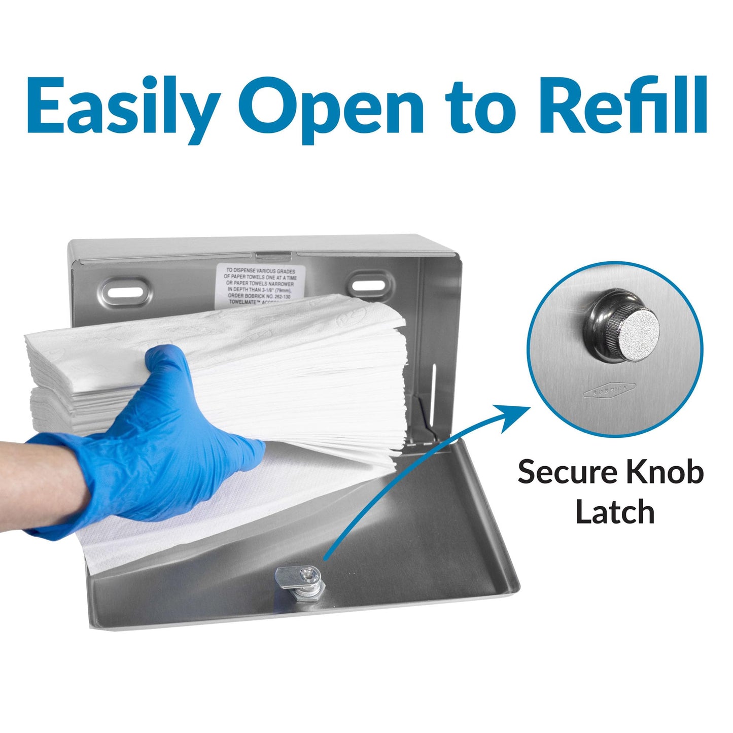Bobrick Wall-Mounted Paper Towel Dispenser – Stainless Steel, Holds 200 C-Fold or 275 Multifold Towels, Easy Manual Access, ADA Compliant, Ideal for Commercial Bathrooms & High-Traffic Areas (Model B-2621)