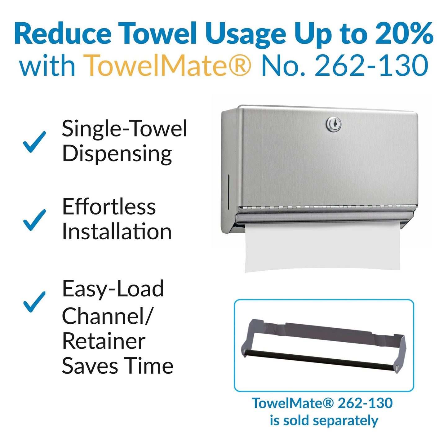 Bobrick Surface-Mounted Paper Towel Dispenser, Satin-Finish Stainless Steel, Holds 200 C-Fold & 275 Multifold Towels, ADA Compliant, Manual Operation, Tumbler Lock, Hemmed Tray Opening (Model B-26212)