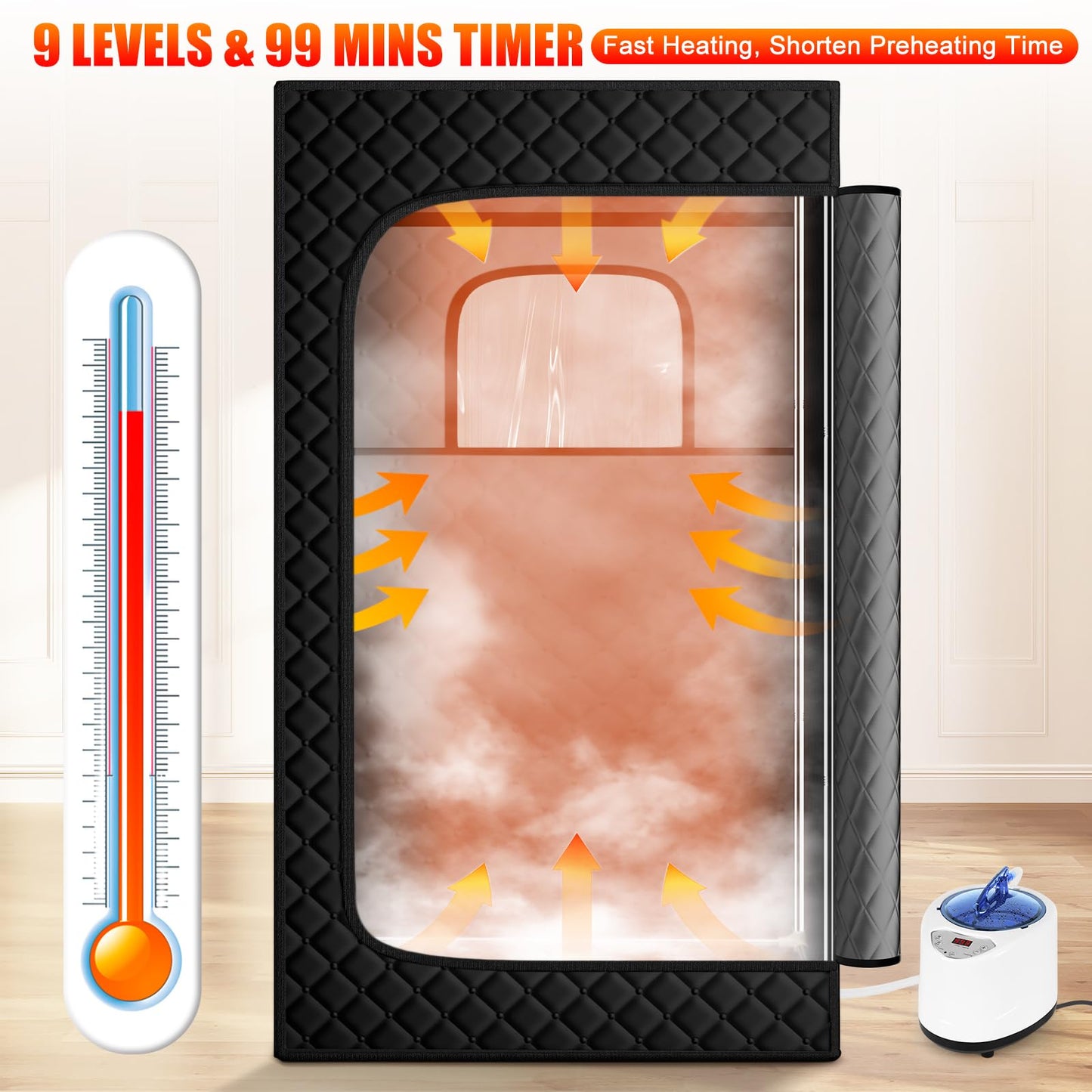X-Vcak Upgraded Sauna Box for Relaxation, Detoxification, Portable Steam Sauna for Home with Steamer, 9 Levels, 2.6’ x 2.6’ x 5.9’