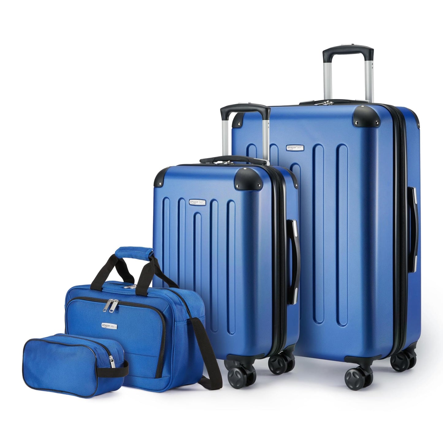 Amazon Basics 4-Piece Luggage Set, Including Two Hardside Suitcases With Multi-directional Spinner Wheels (22" Carry-On and 28" Checked), 15" Tote Bag and 10" Compact Travel Bag, Navy Blue