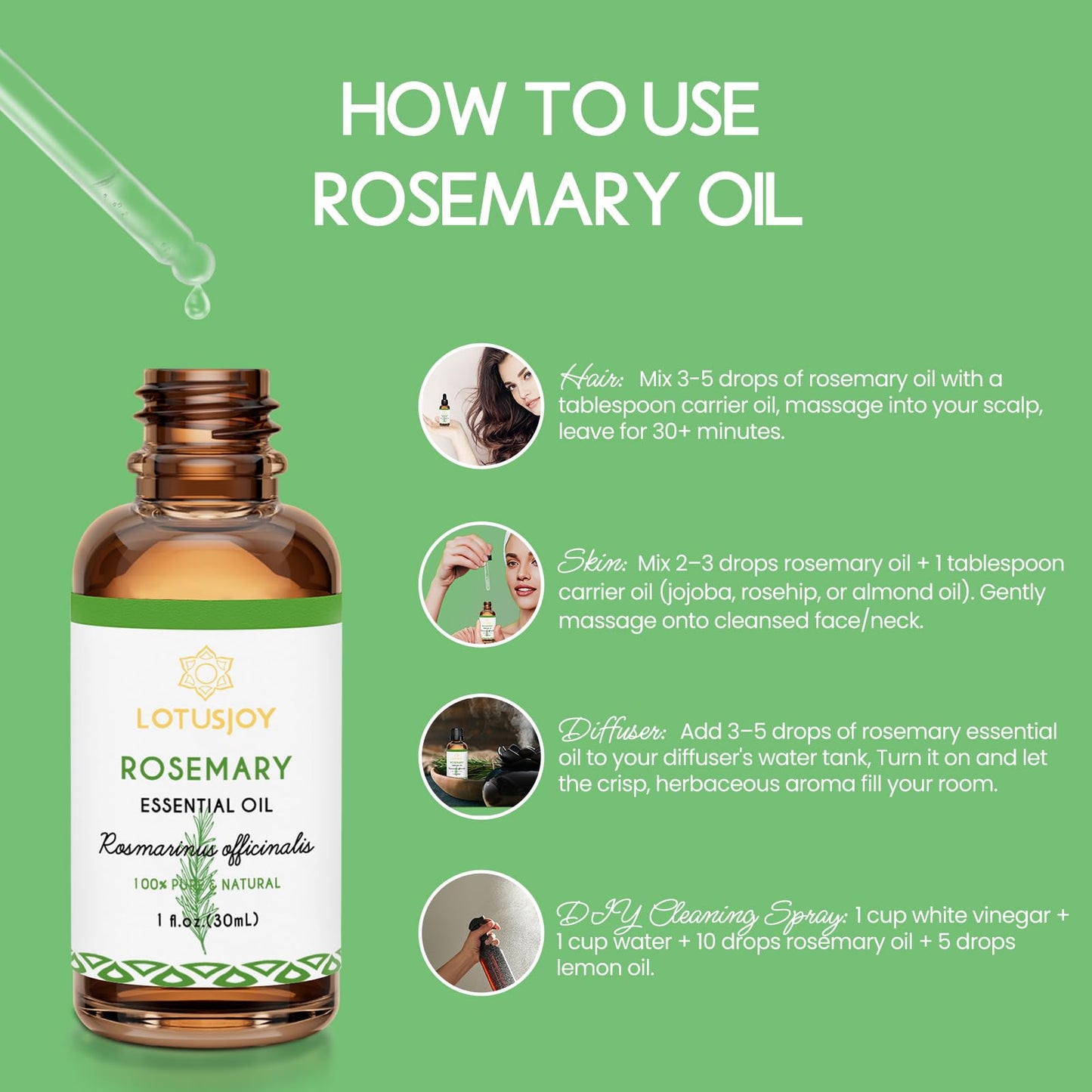 LOTUSJOY Rosemary Essential Oil - 30ml/1 Oz