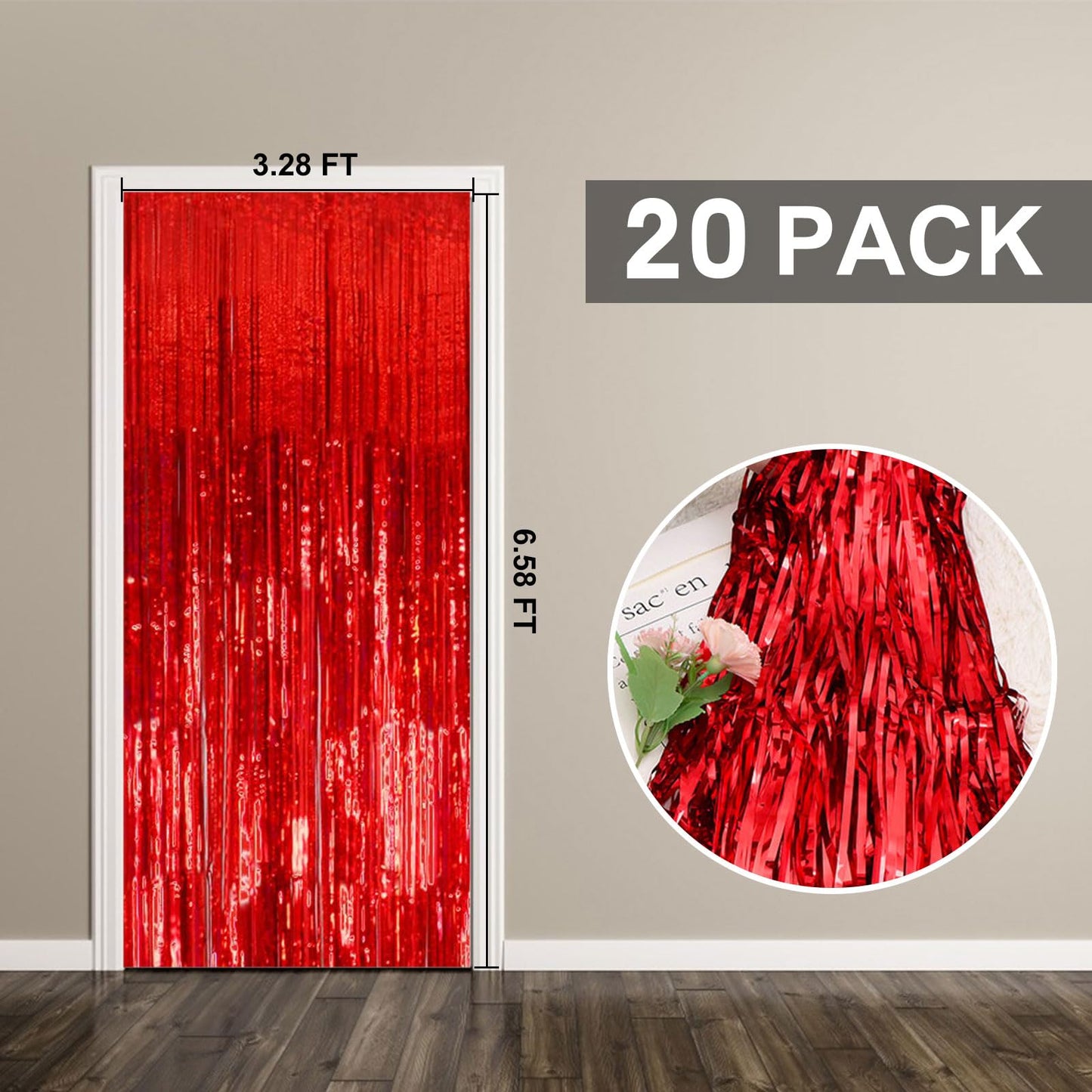 20 Pack Foil Curtain Backdrop Red Metallic Tinsel Foil Fringe Curtains Photo Booth Props for Birthday Wedding Engagement Baby Shower Bachelorette Christmas Holiday Celebration Party Decorations