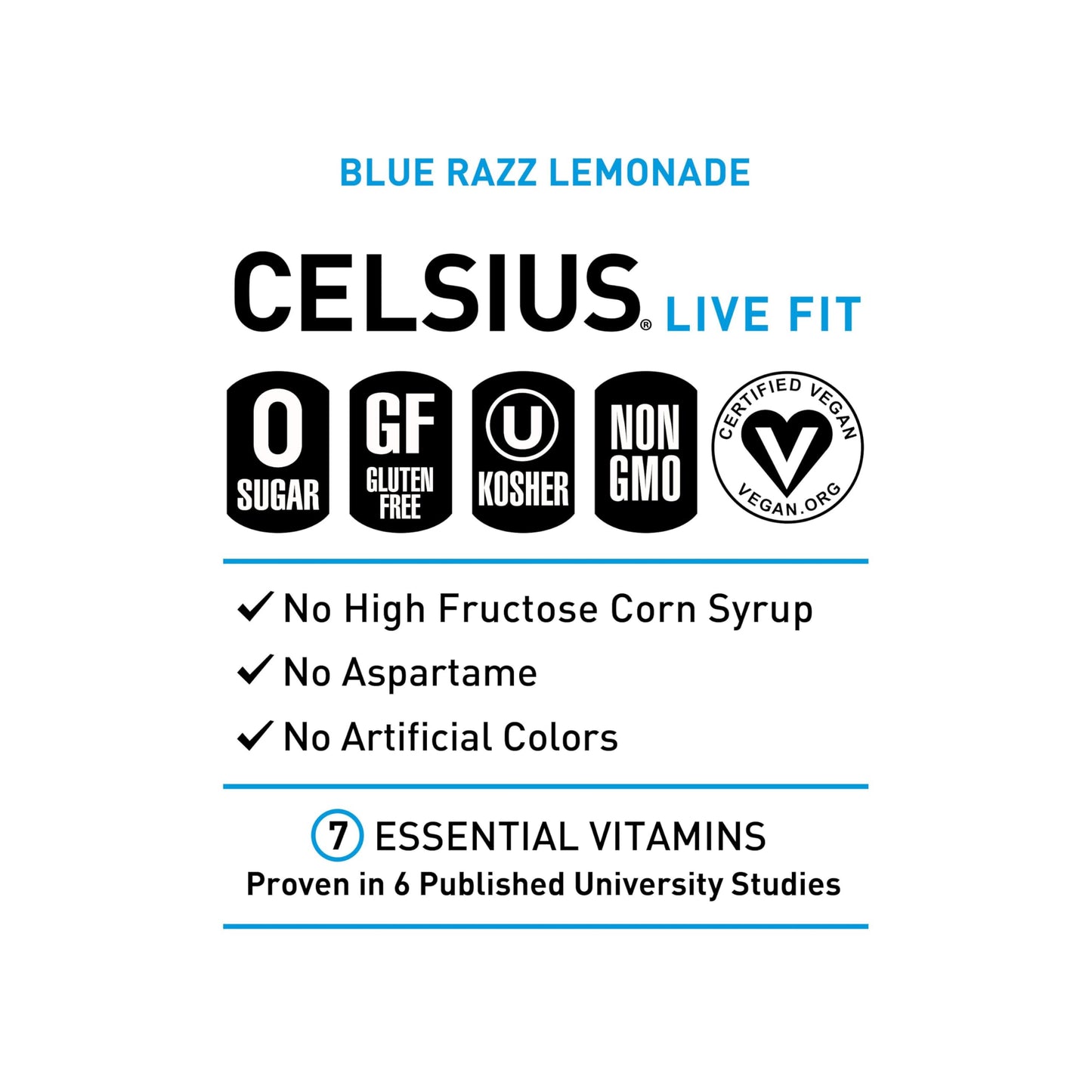 CELSIUS Fizz Free Blue Razz Lemonade, Sugar Free Energy Drink, 12 Fl Oz (Pack of 12)