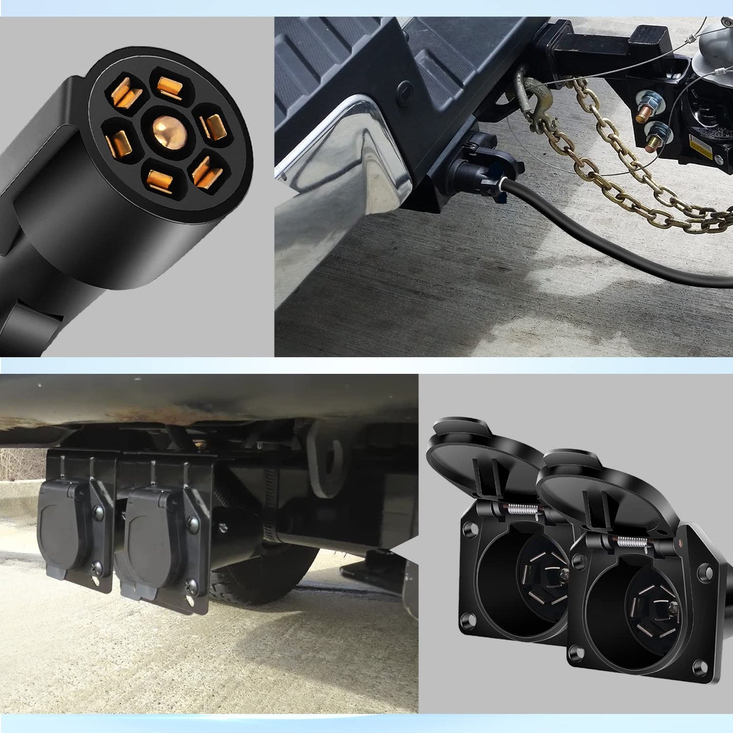 Nilight 7 Way Trailer Plug Y Pigtail Splitter Double Brasse 7Pin Female to Dual Male Trailer Plug Round Blade Connector for Connecting Slide in Truck Camper and Trailer Y Splitter