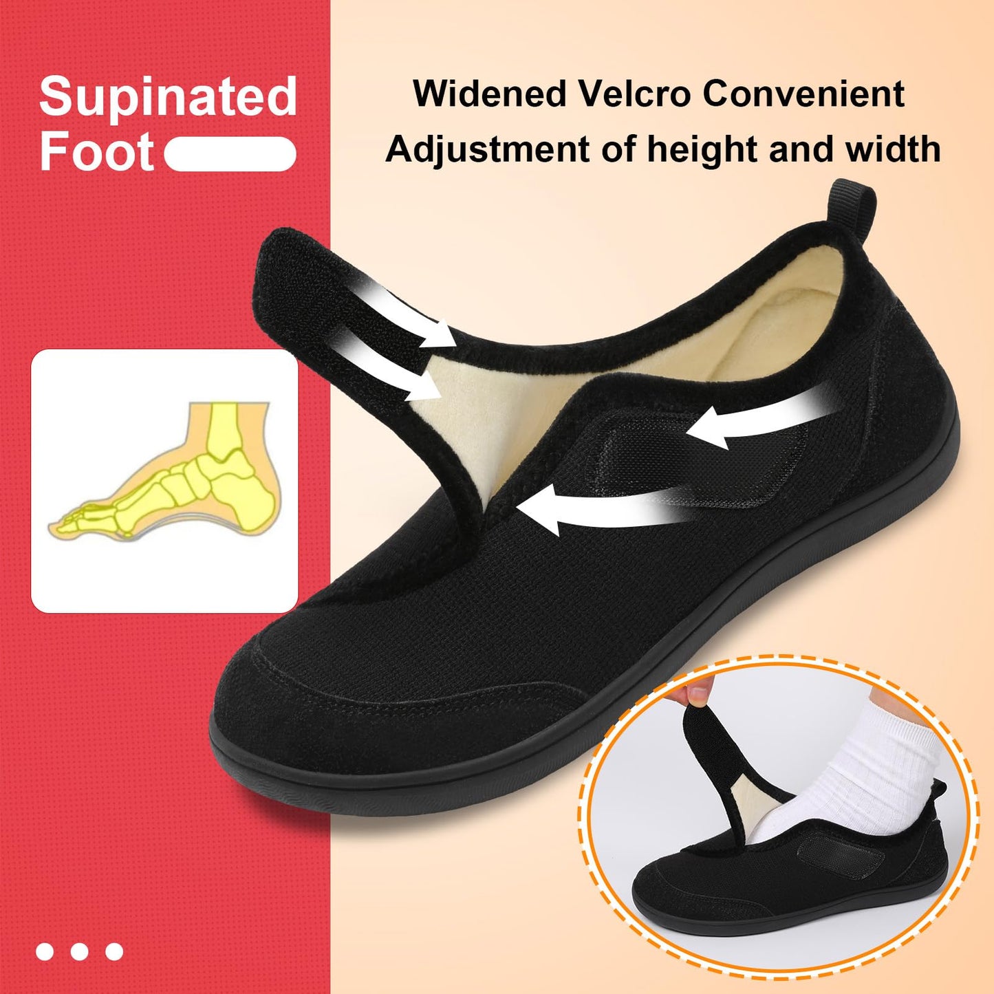 LeIsfIt Mens Slippers Wide House Shoes Adjustable Diabetic Shoes Arthritis Swollen House Slippers Indoor Outdoor Black Size 10