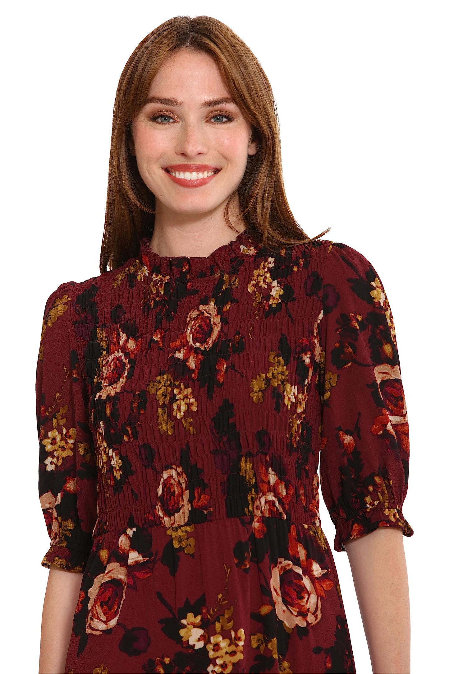 London Times Women's Dresses High Neck Sheer Midi Dress Red